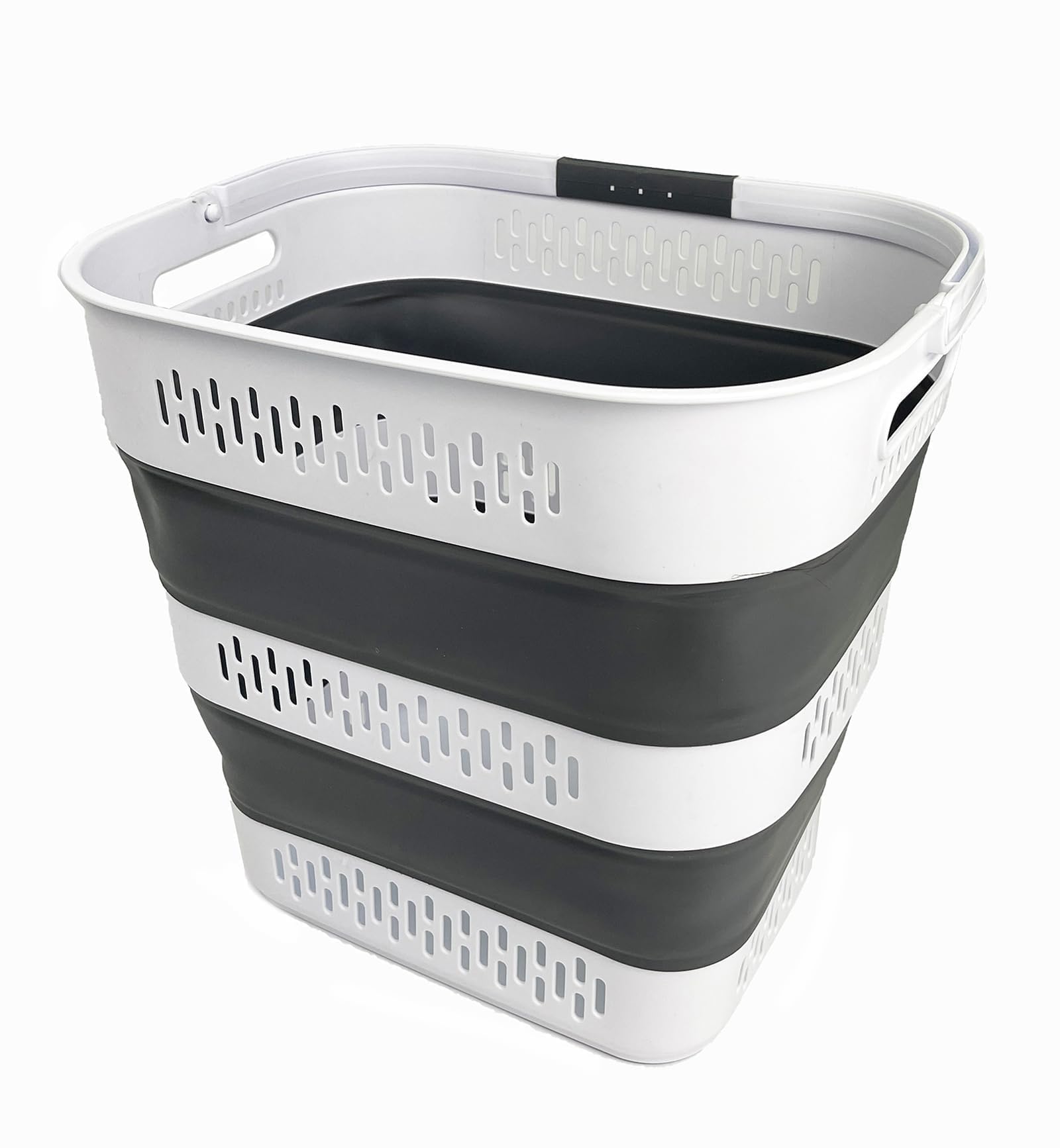 SAMMART 40L Zusammenklappbarer Wäschekorb aus Kunststoff mit Griffen – faltbarer Pop-Up-Aufbewahrungsbehälter/Organizer – tragbarer Wäschesammler – platzsparend (1, Weiß/Stahlgrau)