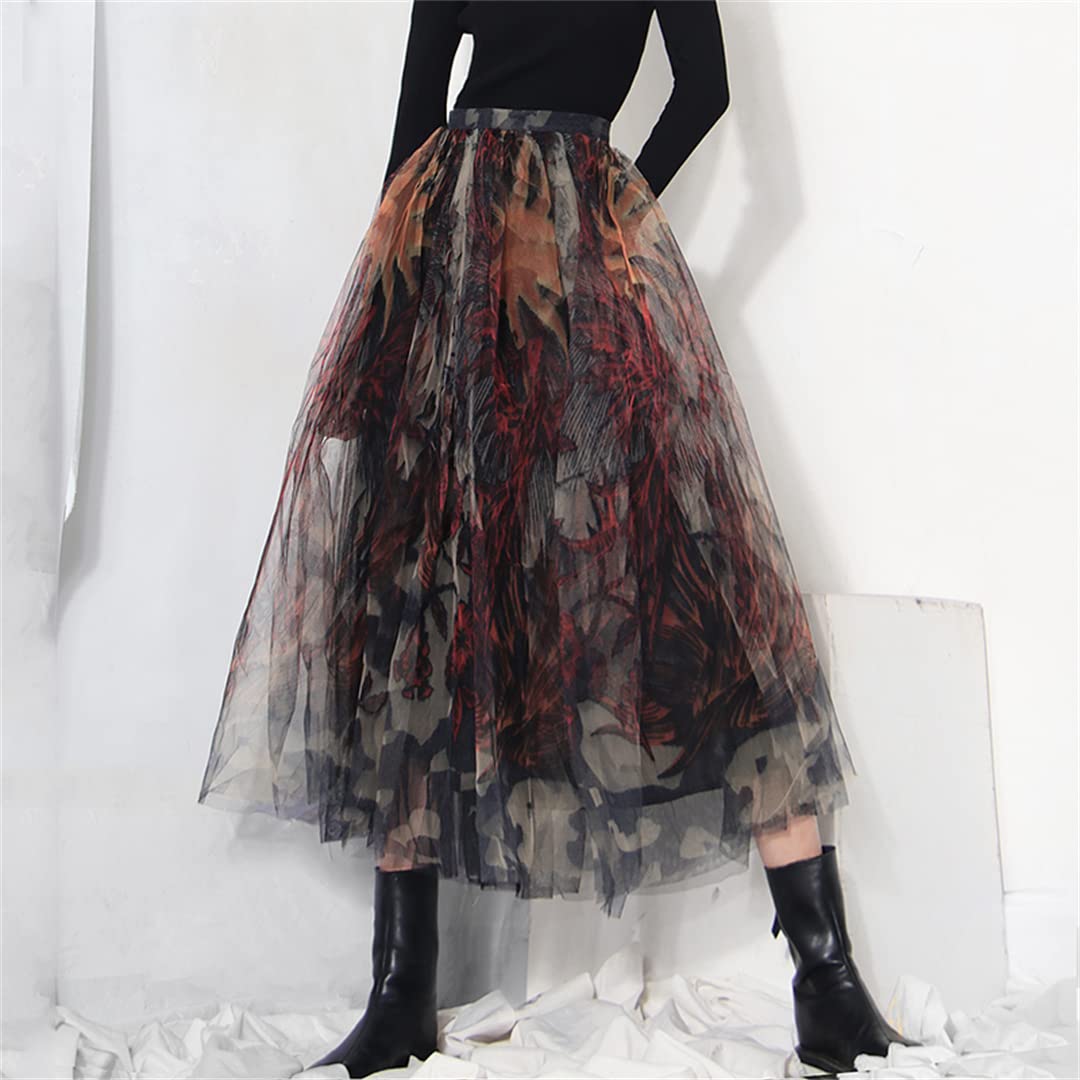 Gonne in Tulle Irregolari a Vita Alta per Donna Gonna Lunga in Rete di Pizzo Gonne Lunghe a Trapezio Primaverili Black S
