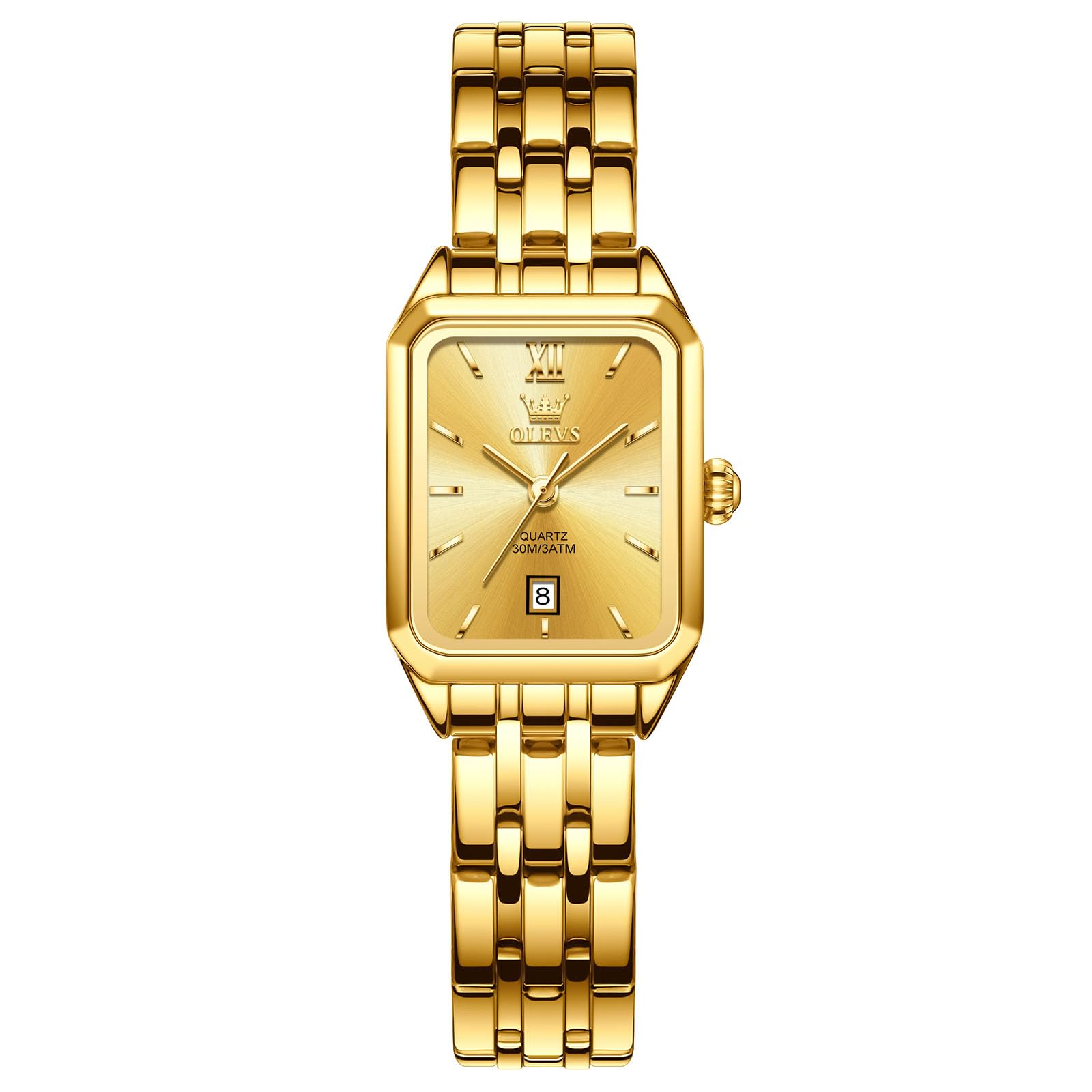 OLEVS Gold Uhren für Frauen Quadrat, Edelstahl Armband Damenuhren Kleines Gesicht, Retro wasserdichte Leuchtende Damen Armbanduhren mit Datum Leicht zu Lesen