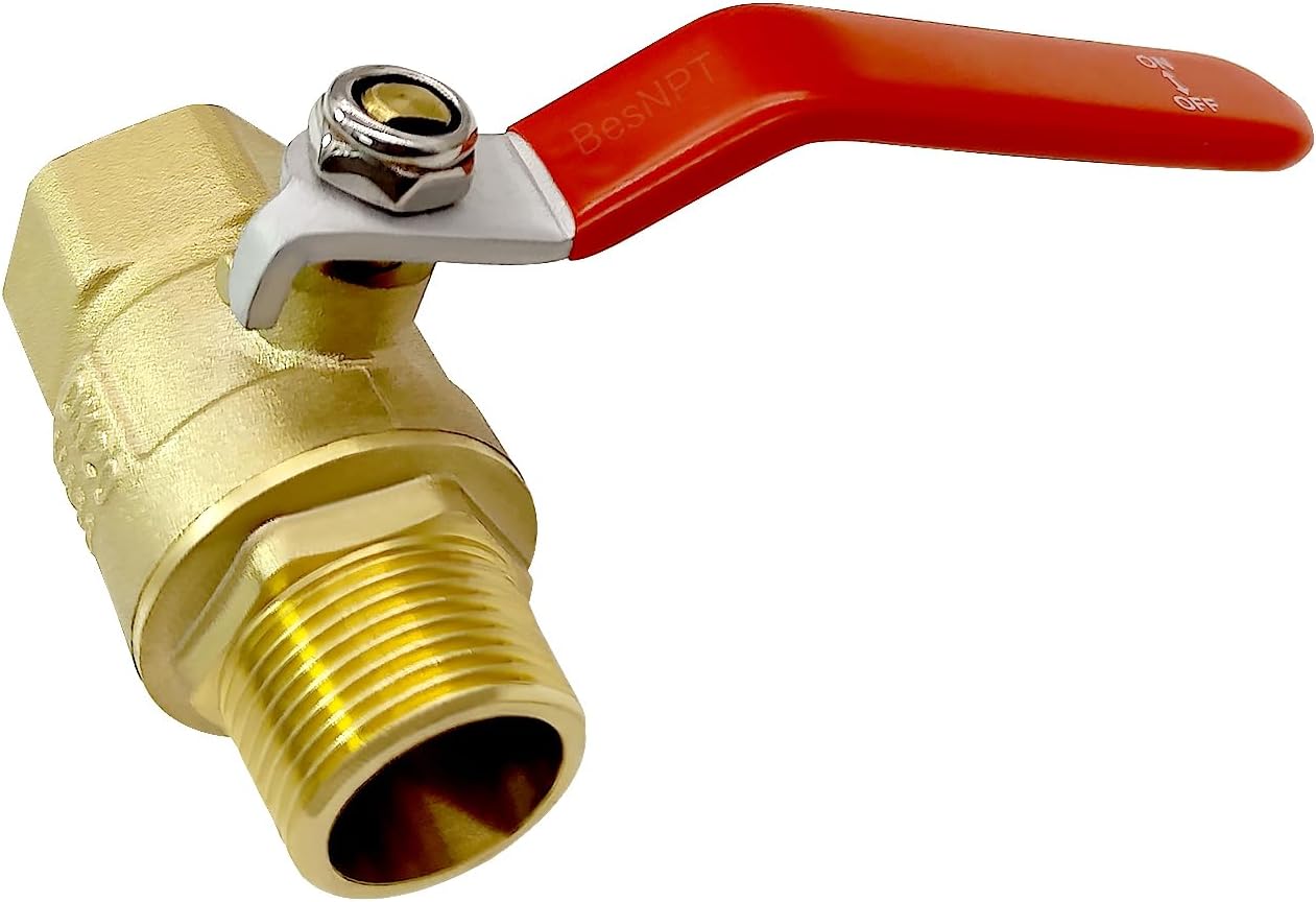 Brass 3/4" NPT Male to 3/4" NPT Female Shut-Off Ball Valve | Solid Brass High Temperature Resistance Easy to Install for Water Fuel Air