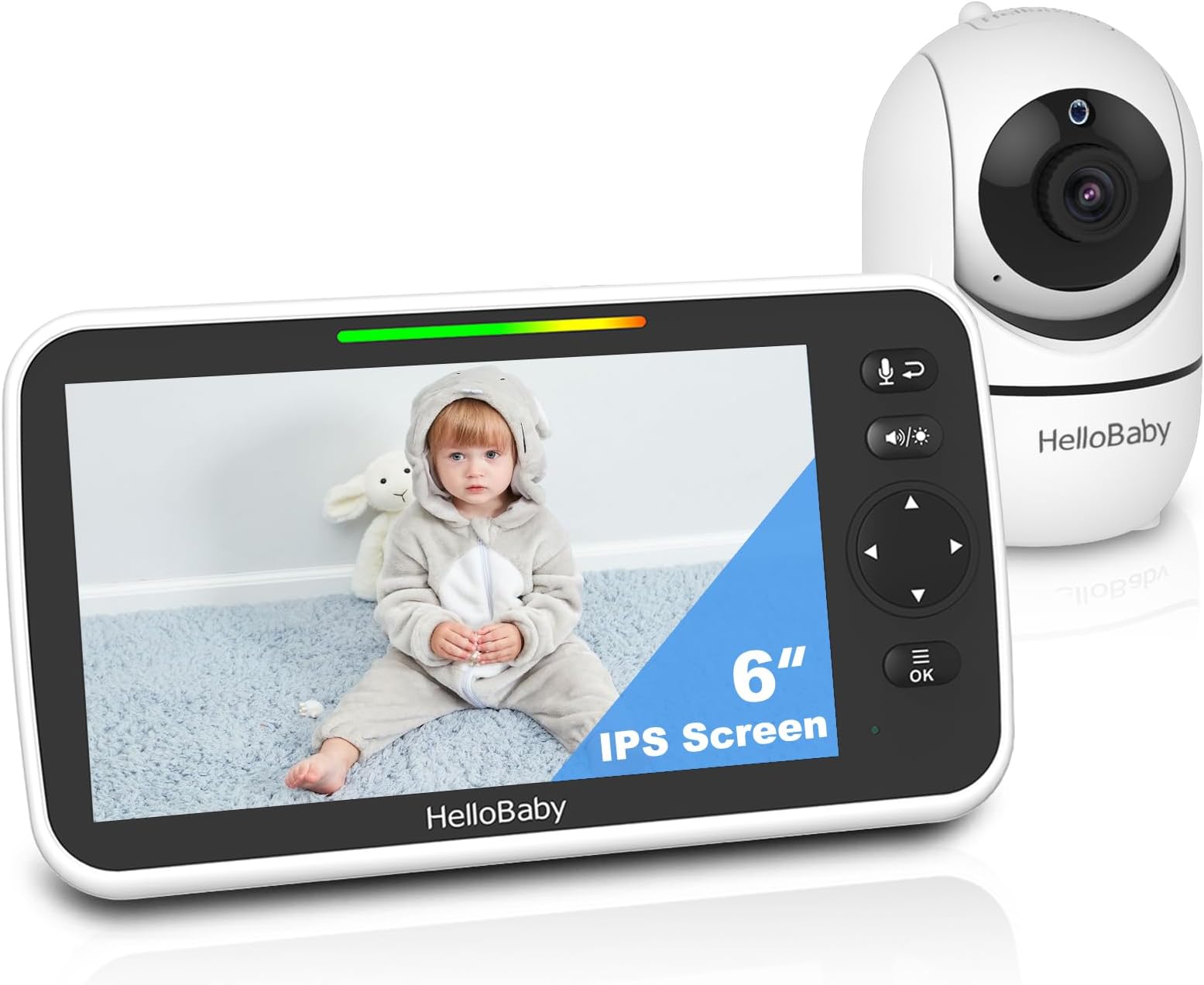 6'' World First IPS 30H Battery Split-Screen Video Baby Monitor with Camera and Audio, No WiFi, Pan-Tilt-Zoom, VOX, 2-Way Talk, Night Vision, 8 Lullabies, 1000ft, for New Parents/Elderly