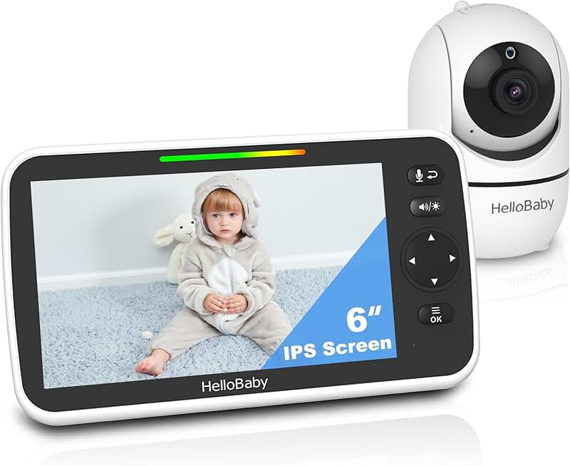 6'' World First IPS 30H Battery Split-Screen Video Baby Monitor with Camera and Audio, No WiFi, Pan-Tilt-Zoom, VOX, 2-Way Talk, Ni