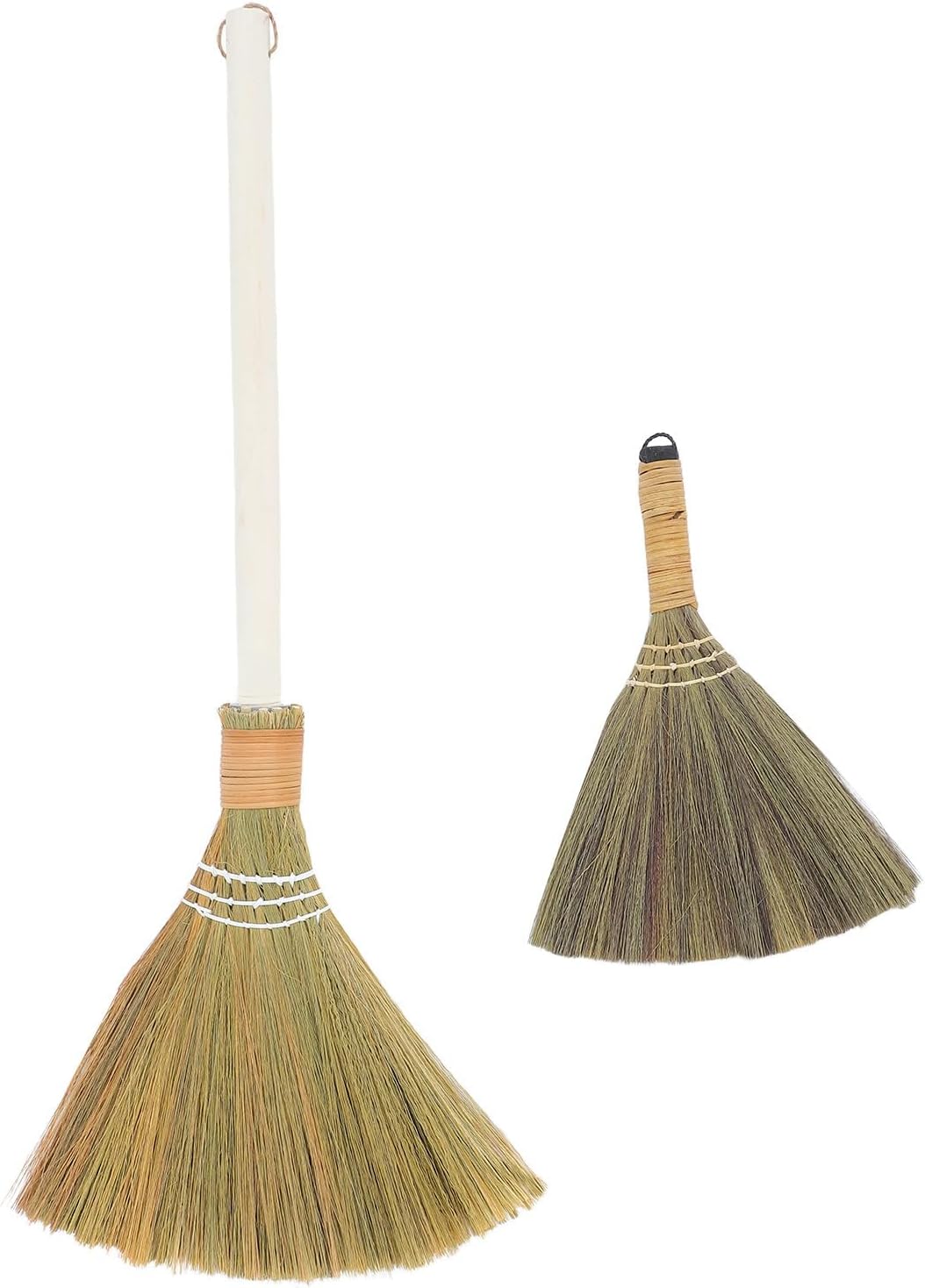 2pcs Handwoven Miscanthus Straw Broom with Detachable Handle, Soft Bristle Sweeping Brush for Indoor Dust Removal, Household Cleaning Brooms for Living Room and Home Use