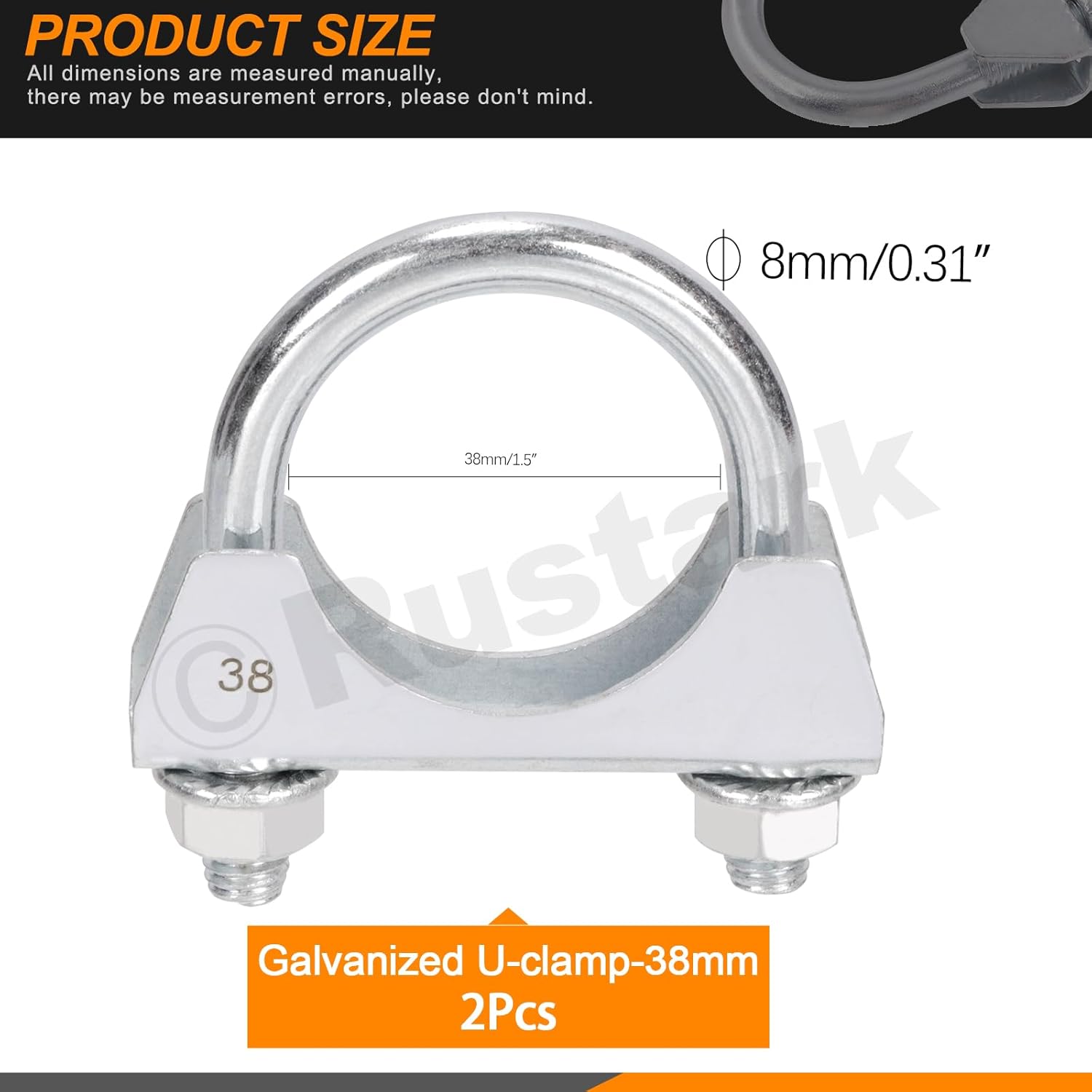 2Pcs 1-1/2” 38mm Stainless Steel Exhaust U Clamp with Saddle Flange Heavy Duty Silencer Exhaust Clips U-Bolt Muffler Tip Exhaust Clamp U-Bolt Clamps for Machinery Automotive Exhaust Tail Pipe