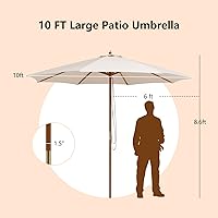 Vista 7 de HAPPYGRILL Sombrilla de madera para patio de 10 pies con polea de cuerda, 8 varillas de bambú, 3 alturas ajustables, techo ventilado, sombrilla