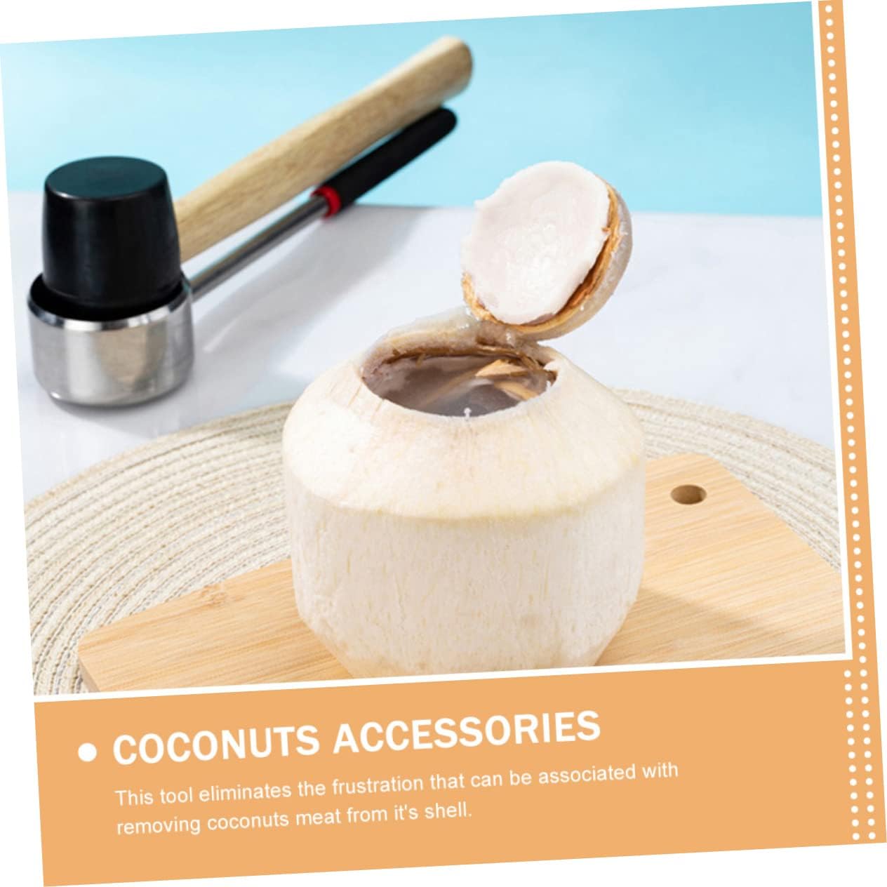 Coconut Opener Tool Set Stainless Steel Coconuts Shell Breaker Kit with Hammer Scraper Easy Use Tools for Home Opening and Meat Extraction
