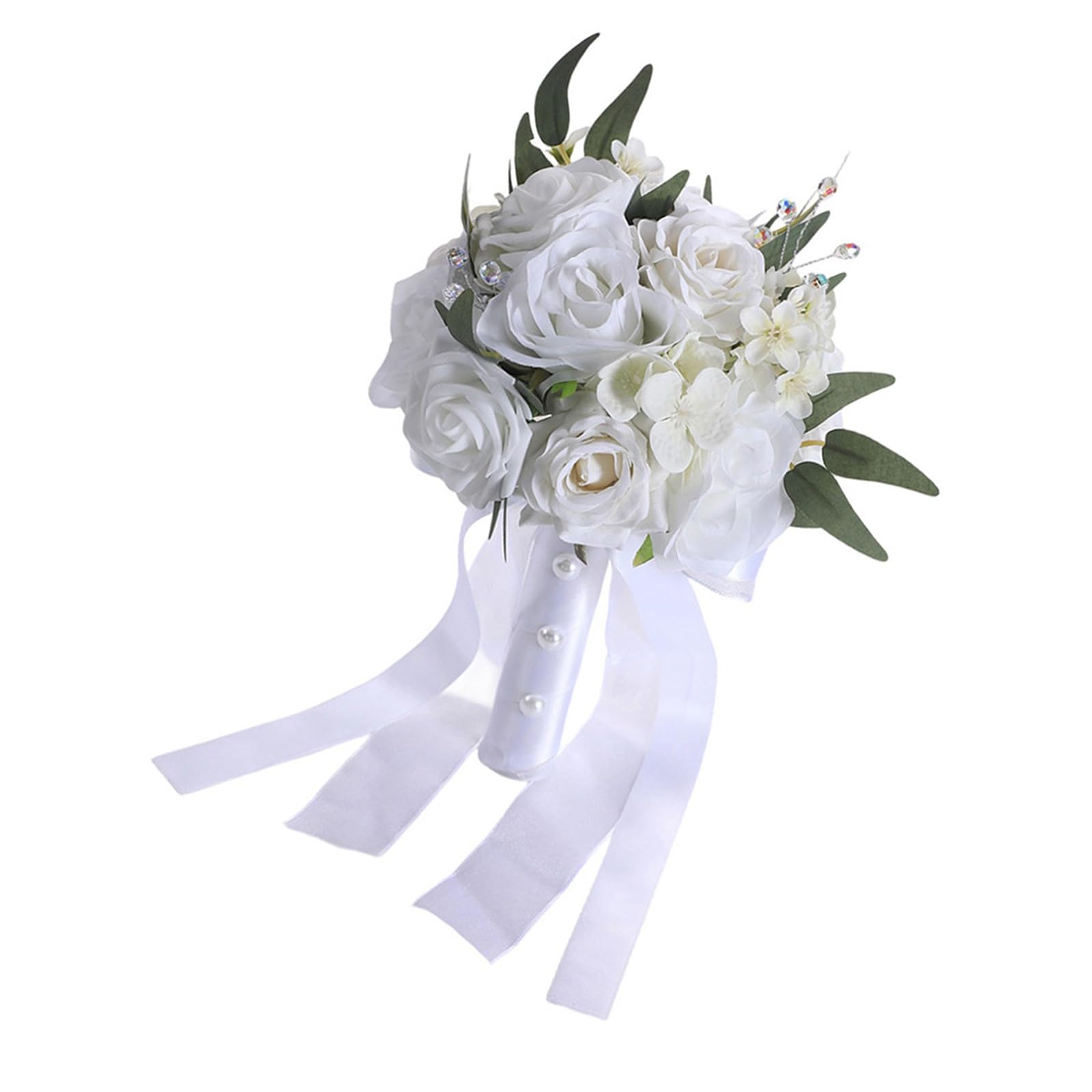 Msioytog Rose Bouquet Rose Bridal Arrangement White Blue Shades Low Care Wedding Flower Arrangement for Bride Artificial Bridal Hand