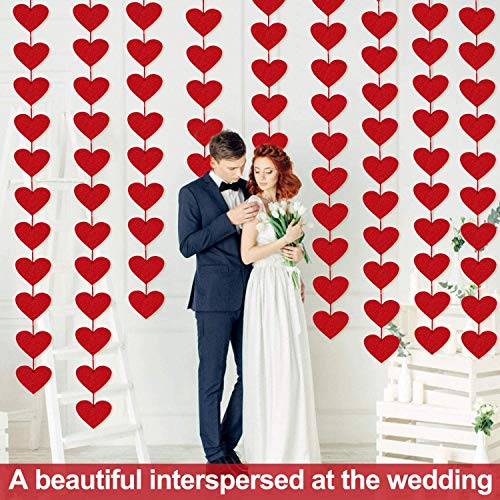 100 Hearts Felt Garland Valentines Day Red Heart Hanging String Garland 4Pack (Each 10Ft) Valentines Day Decorations Wedding Anniversary Festival Birthday Home Windows Background Party Supplies #TOP5