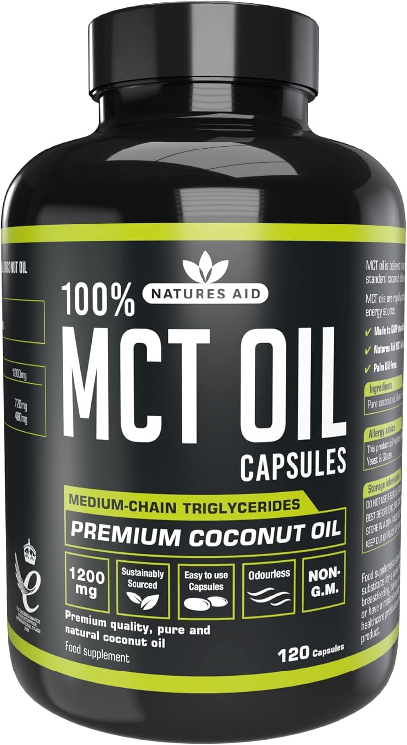 Natures Aid MCT Oil Capsules 1200mg Supplement – 120 Capsules