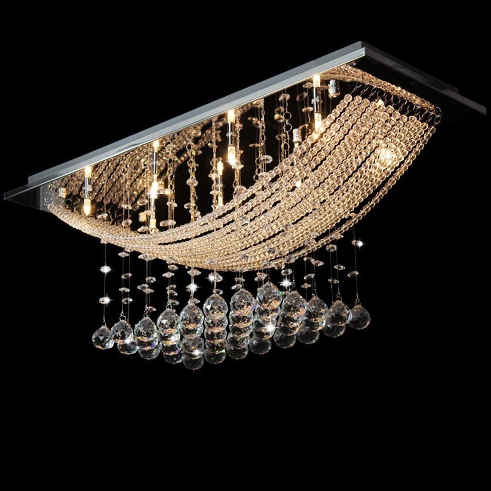 GA 6 Light Two Color Crystal Ceiling Light Glass Chandelier Stainless Steel Rectangular Modern Led Light Home Decor Light for Hall, Room, 10 * 22 inch