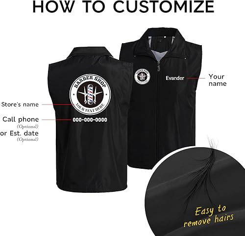 Miniatura 2 de Chaleco de peluquero personalizado para hombre, ropa de trabajo con logotipo de peluquería personalizada, chaqueta con nombre de peluquero, uniforme