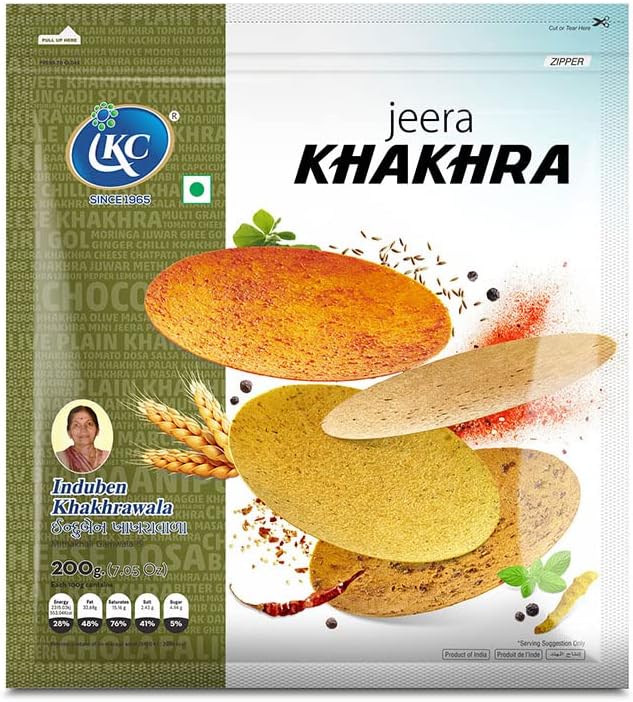 Induben Khakhrawala Premium Tasty and Healthy Indian Gujarati Snacks Khakhra 200gm (7 oz) CUMIN ( JEERA ) Pack of 2 7 Ounce