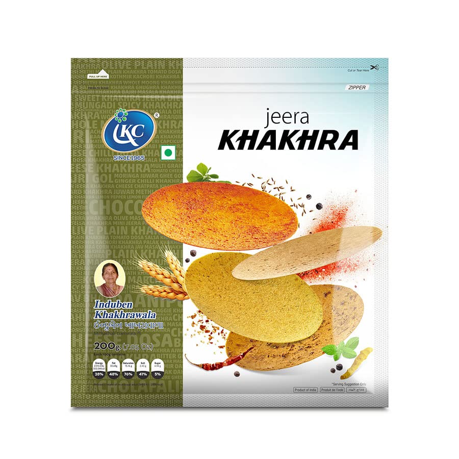 Induben Khakhrawala Premium Tasty and Healthy Indian Gujarati Snacks Khakhra 200gm (7 oz) CUMIN ( JEERA ) Pack of 2 7 Ounce