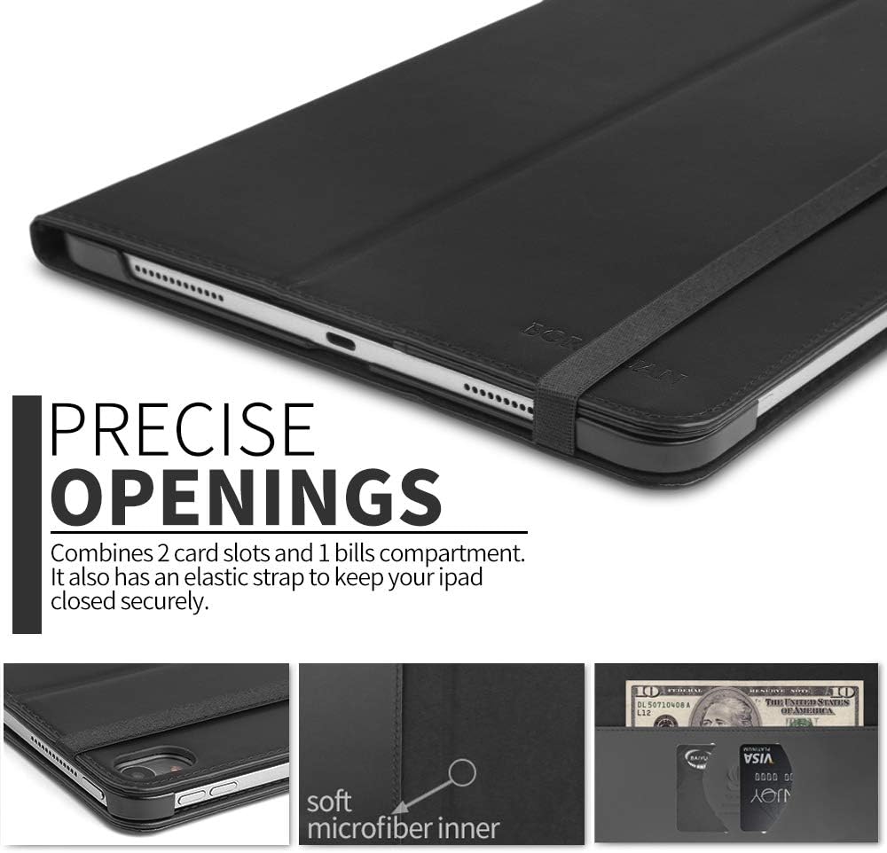 TOP оƒƒERS Boriyuan Leather Case for iPad Pro 11 2018-[Support Apple Pencil Pair & Charging] Leather Smart Cover Protective Folio Flip Stand with Auto Sleep/Wake for iPad Pro 11 Inch(Black)