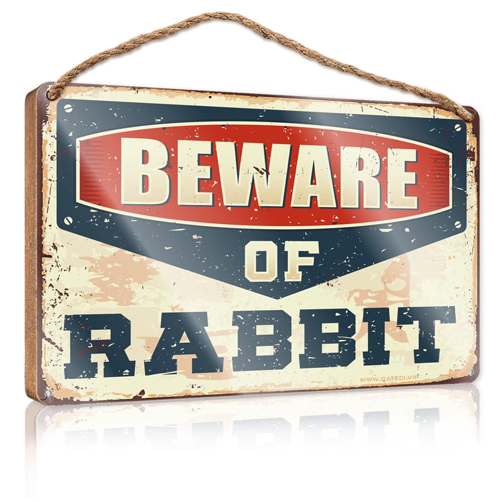 FZFN Funny Porch Decor Beware Of Rabbit Wooden Sign Home Sweet Home Sign Kitchen Wall Art(20X30CM)