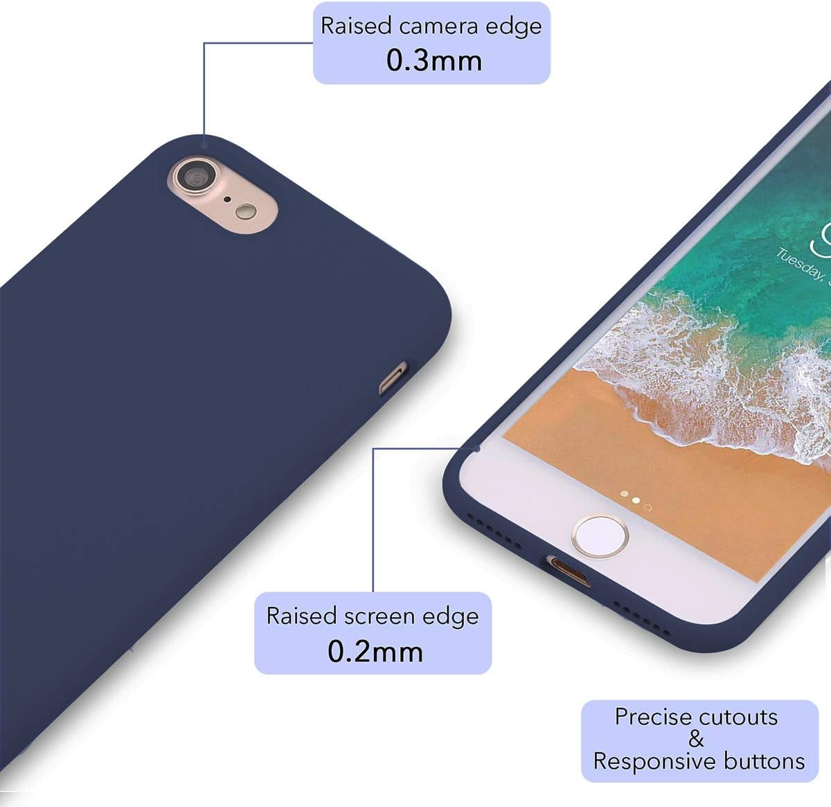 AOWIN iPhone 8 Plus Case/iPhone 7 Plus Case Liquid Silicone Gel Rubber Phone Cover Soft Cases Compatible with iPhone 7 Plus / 8 Plus 5.5"- Blue