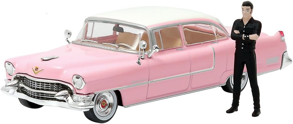 Elvis Presley's 1955 Pink Cadillac Fleetwood Series 60 with Elvis Presley Figurine 1/43 Diecast Model Car by Greenlight 86436