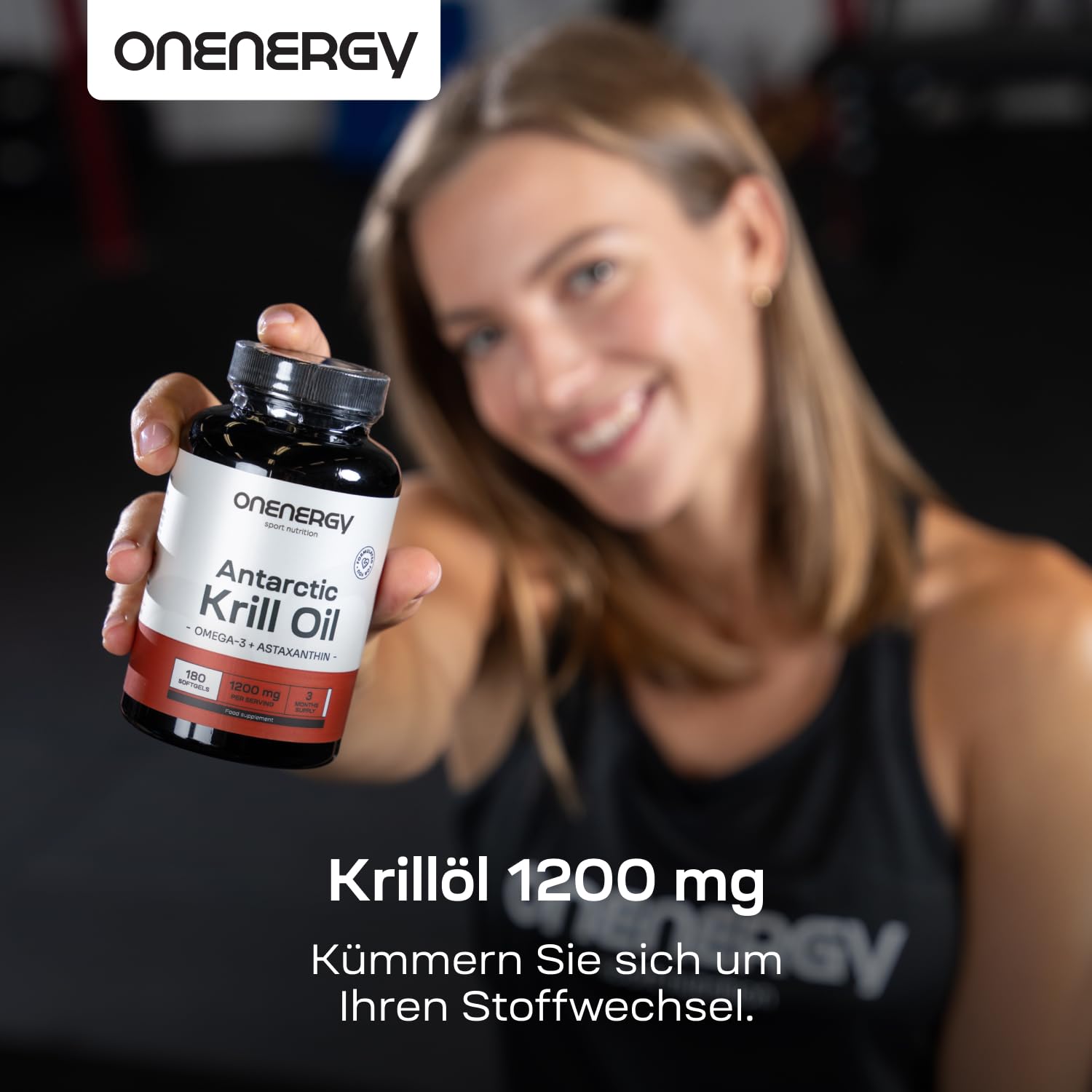 Krillöl 1200 mg – Omega-3, Cholin und Astaxanthin – 180 Kapseln – Öl aus antarktischem Krill – Unterstützung für Herz und Leber – Hilfe beim Fettstoffwechsel – Frei von Gluten und Laktose