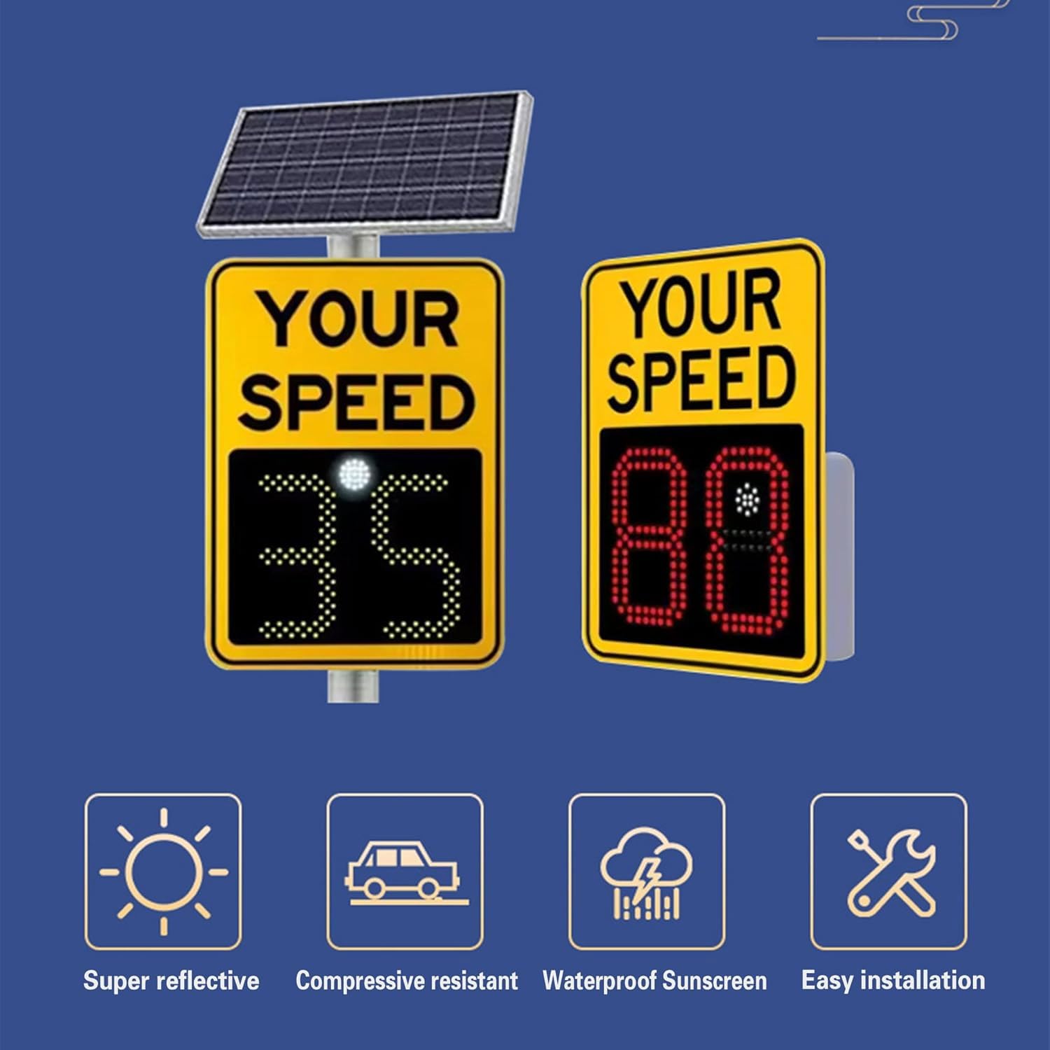 Señal De Límite De Velocidad con Radar Solar, 20" X 28", Señal De Retroalimentación De Radar, IP65 Resistente Al Agua, 500 M De Visibilidad, Velocímetro De Radar para Carreteras Y Calles