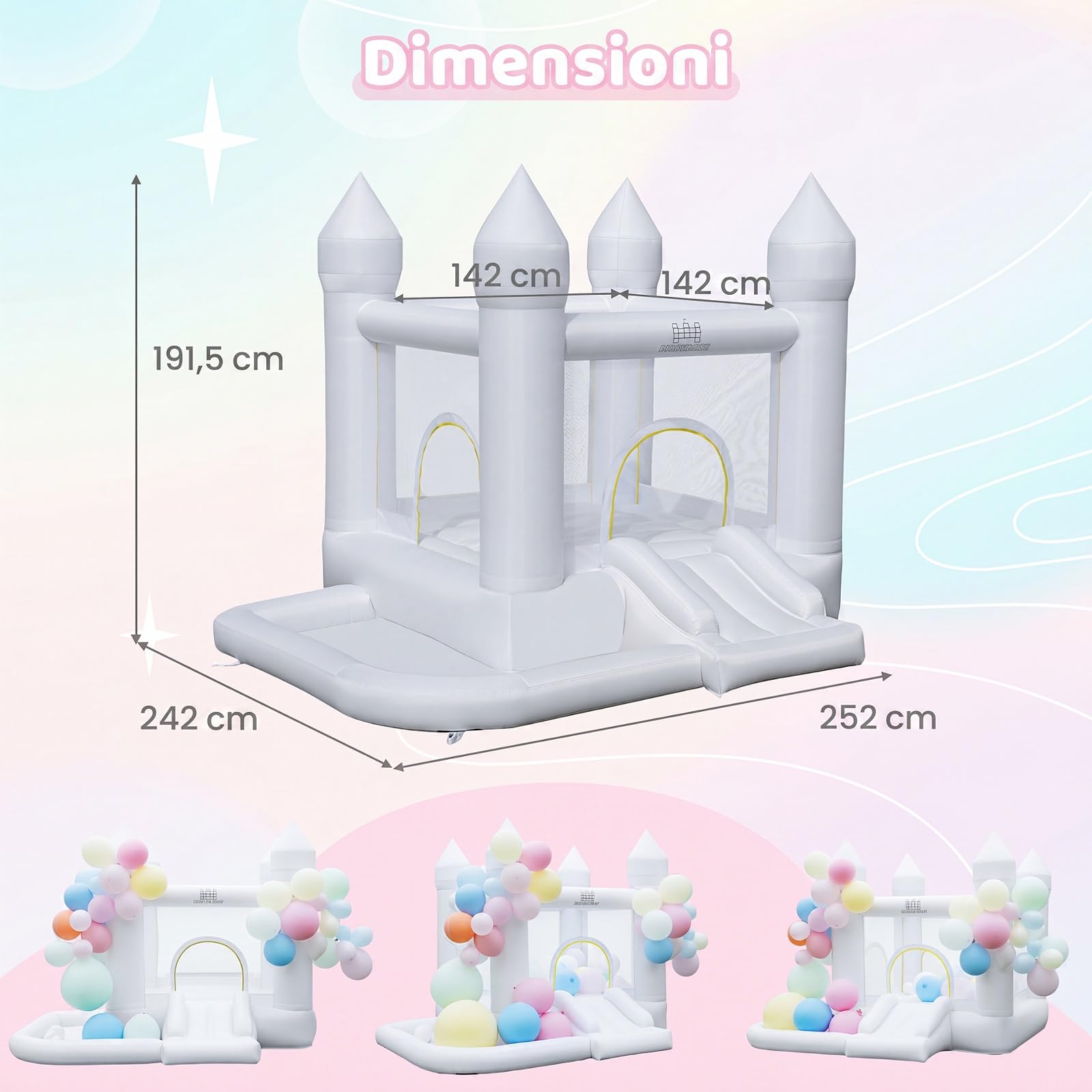 COSTWAY Castello Gonfiabile con Soffiatore, Trampolino, Scivolo, Piscina | Casa Gonfiabile per Interno ed Esterno con Canestro, 100 Palloncini e Borsa, per Bambini 3-12 Anni, 252 x 242 x 191,5 cm