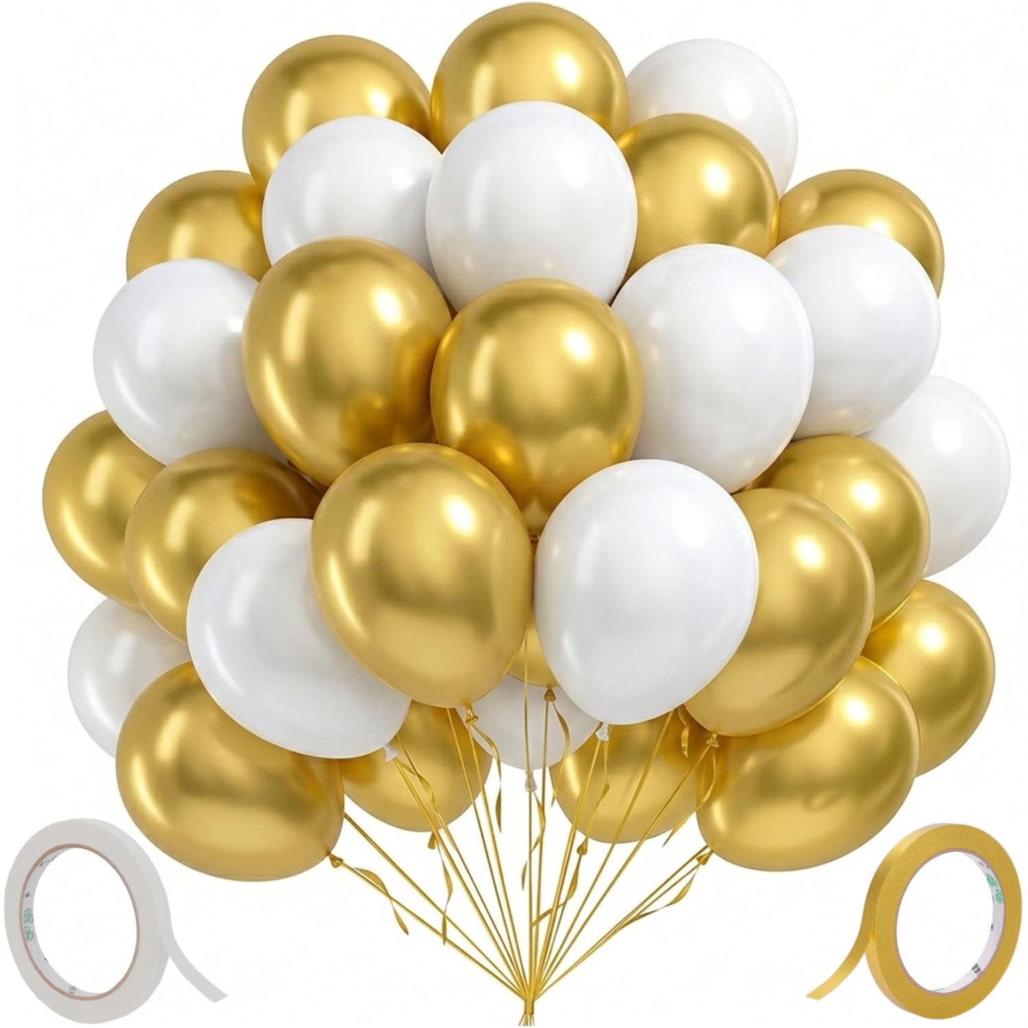 White and Gold Balloons 12 Inch Pack of 100 (50 White, 50 Gold), Durable Latex Party Balloons for Birthday, Wedding, Anniversary, Baby Shower & Event Decoration-image-40
