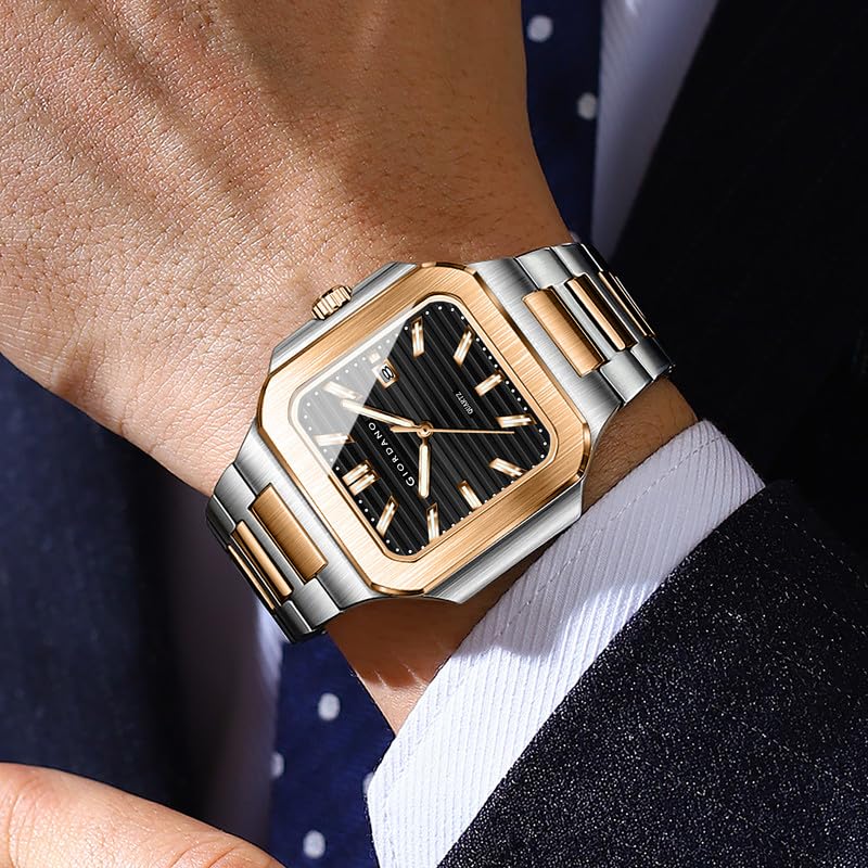 Image of Giordano Square Formal Watch for Men - Textured Dial,Day & Date Display and Stylish Stainless Steel Strap