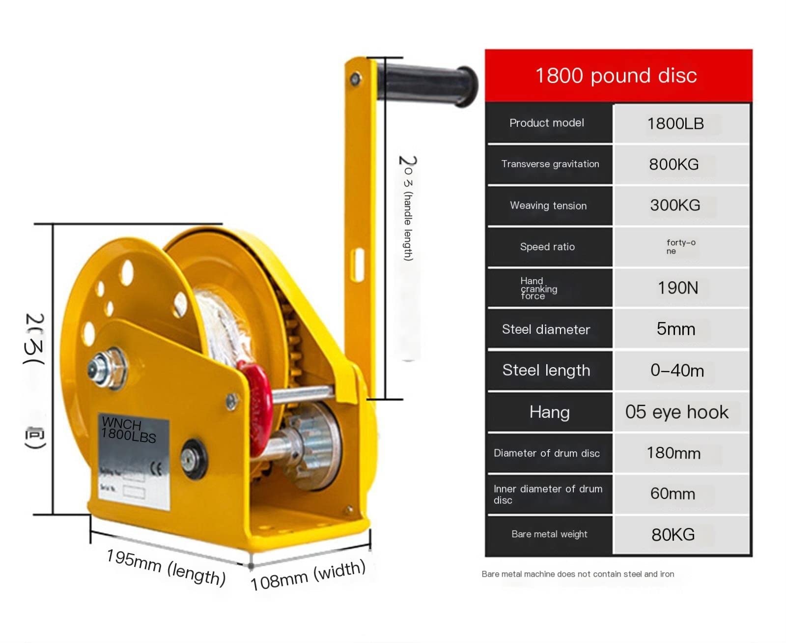 Verricello manuale autobloccante bidirezionale con freno automatico per traino e sollevamento portatili