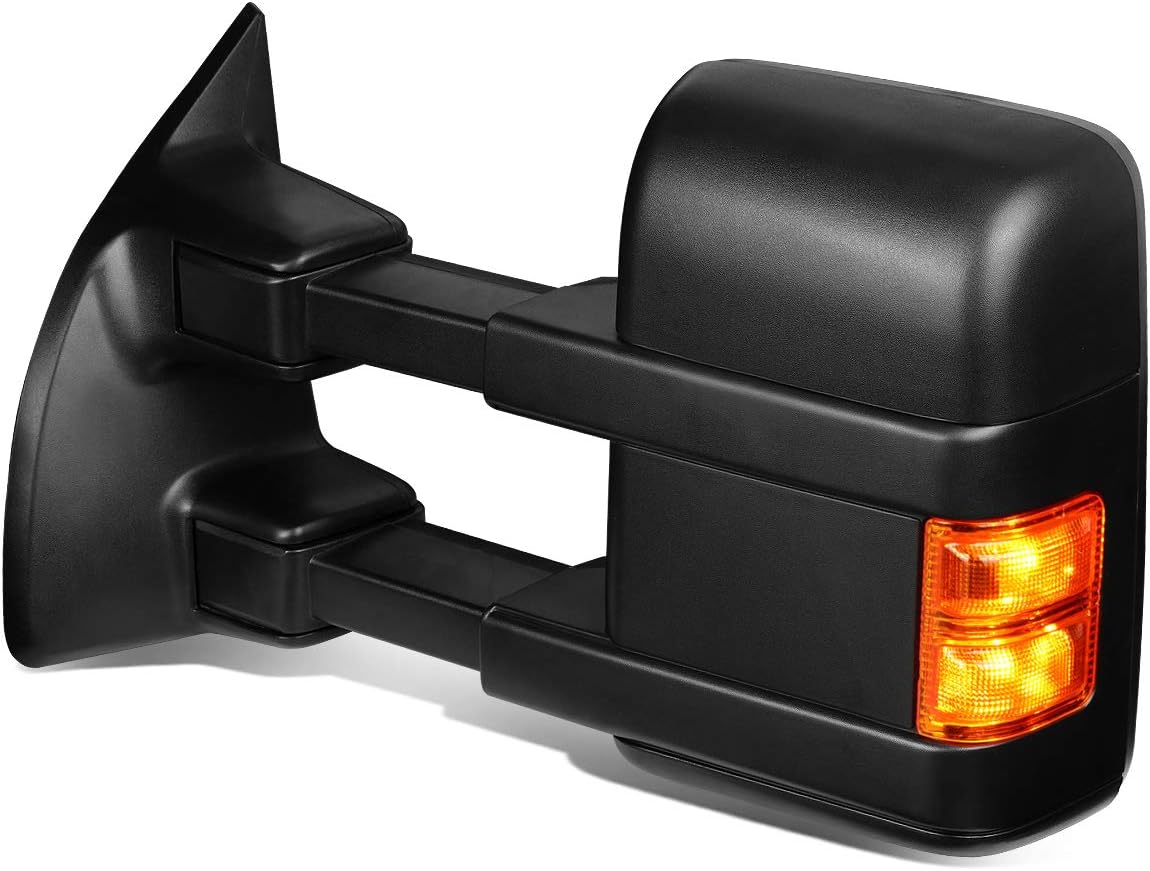 Auto Dynasty Left Side Black Manual Telescoping Folding w/LED Turn Signal Side Towing Mirror Compatible with Ford Super Duty 08-16