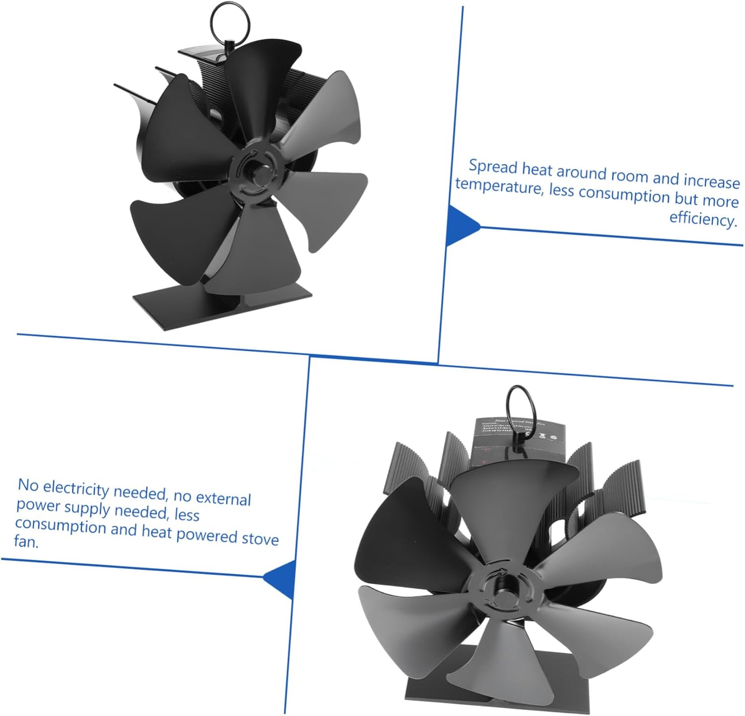 OUNONA Heat Powered Wood Burning Stove Fan Blade Quiet Anodized Design Efficient Heat Circulation for Pellet Stoves and Fireplaces Fuel Saving Warmer