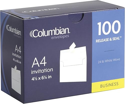 Columbian - Sobre para tarjeta fotográfica, A4, 4-12 x 6-14, liberación autosellante y cierre sellado, solapa cuadrada, onda blanca, 100 por caja