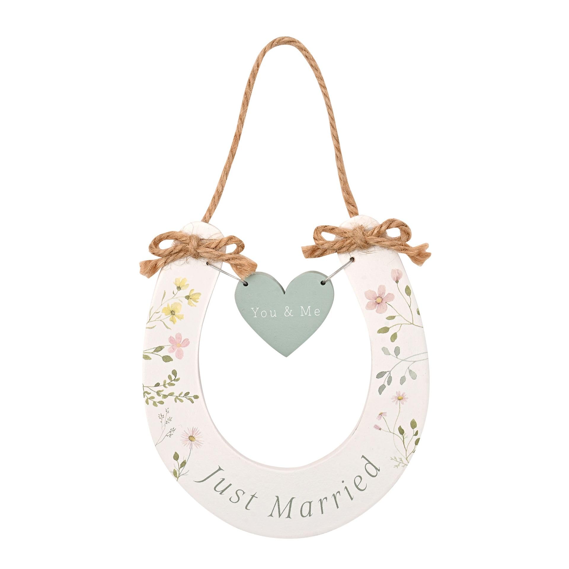 Personalised Wild Flower Just Married Wooden Wedding Horseshoe with Hanging Twine Rustic Country