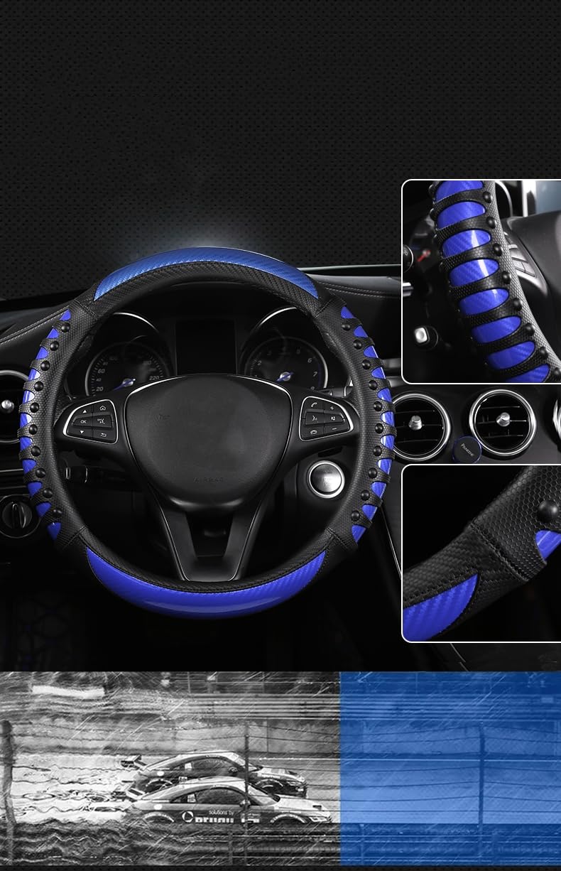 Four Seasons Universal Anti-Slip Anti-rub Breathable Luxury Truck Steering Wheel Cover 40 42 45 47cm (Black, 19in)