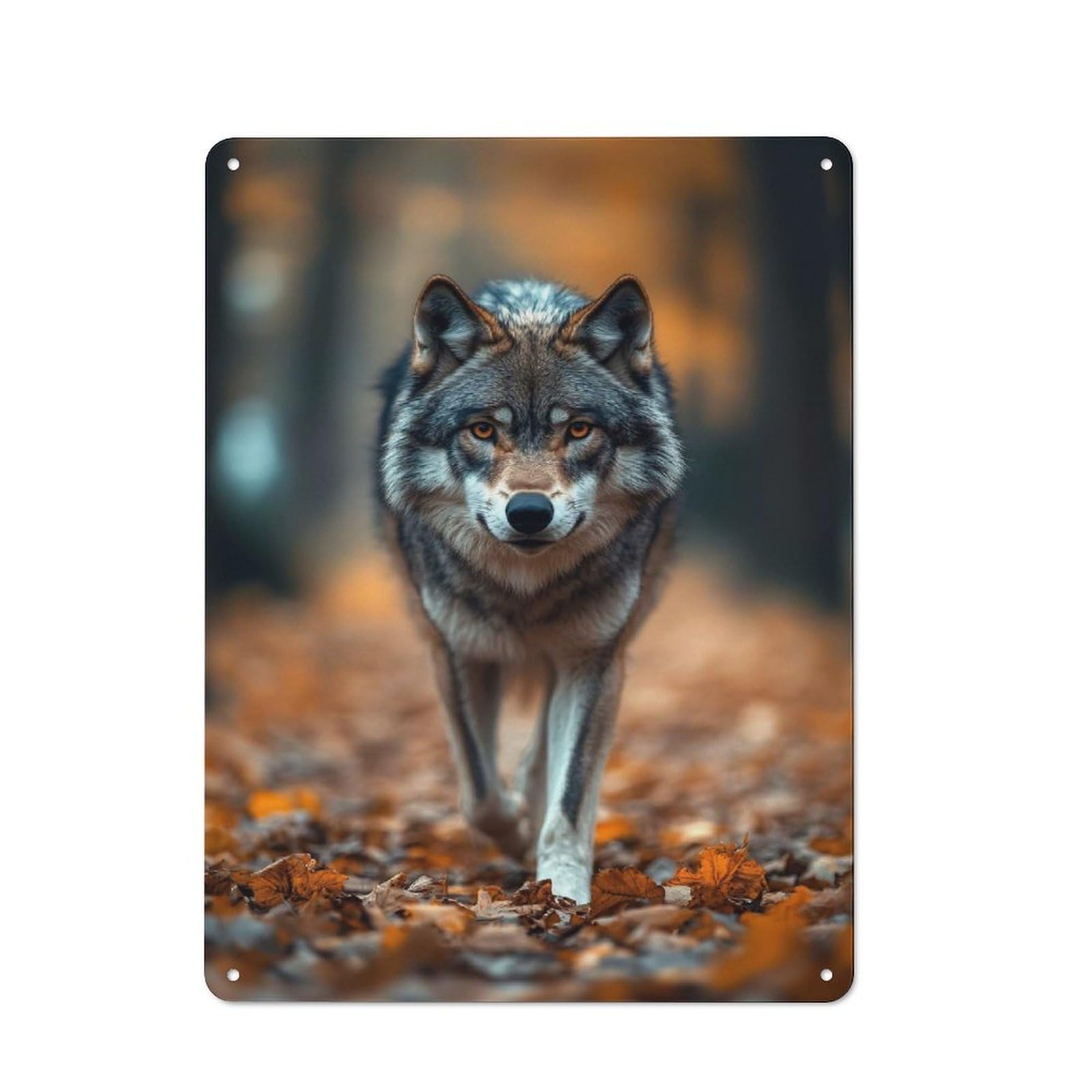Junmoney Style-15 Wolf Portrait In Autumn Forest Rustic Metal Sign 40X30cm For Garden Room Or Summerhouse, For Themed Interiors In Garden Rooms And Summerhouses