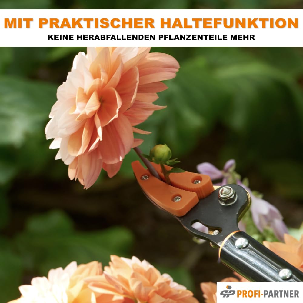 Langstiel Gartenschere, Astschere mit drehbarem Griff und Haltefunktion, Baumschere mit Titanium-Klinge, 65 cm lang