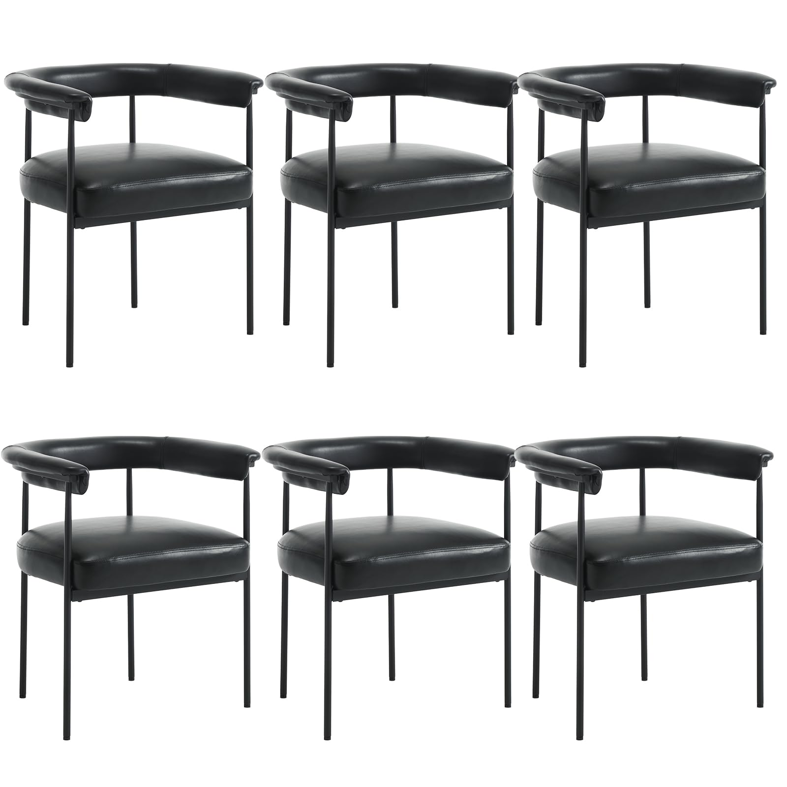 DUOMAY Modern Barrel Dining Chairs Set of 6, Faux Leather Upholstered Accent Side Chairs Vanity Chairs with Metal Finish for Kitchen Dining Room