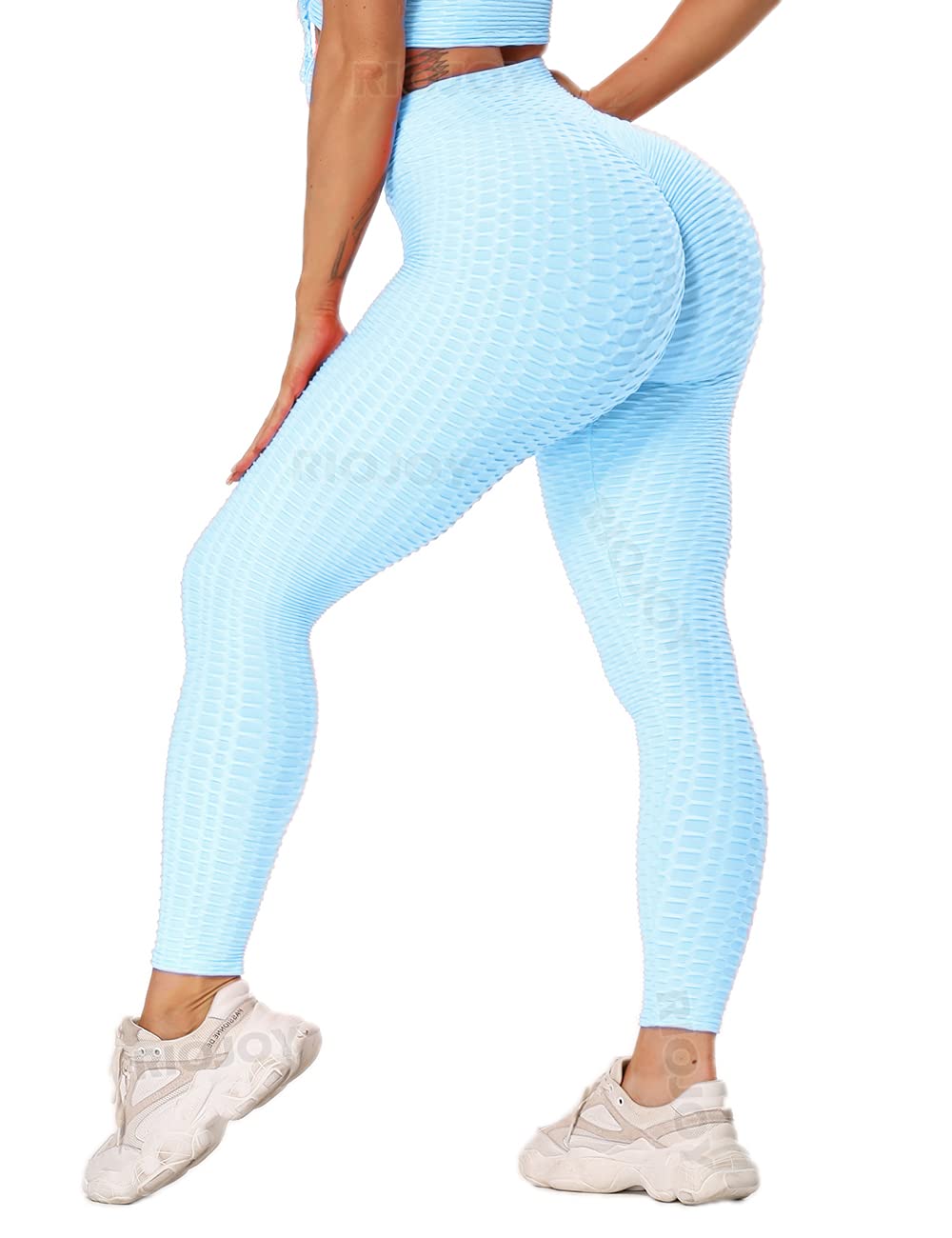 Star Fashion Women's Mint Honeycomb Waffle Leggings Anti Cellulite High Waist Yoga Pants Tummy Control Gym Butt Lifting Textured Scrunch Butt Tights | | Large