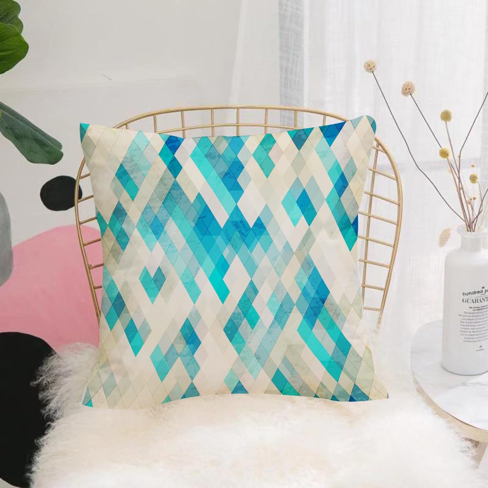 HYOSXW Cushion Cover,Throw Pillow Case Home Decorative for Living Room Bedroom Sofa Chair 16X16 Inch,A geometric background in the form of a blue-green gradient rhombus,Pillowcase 40X40cm