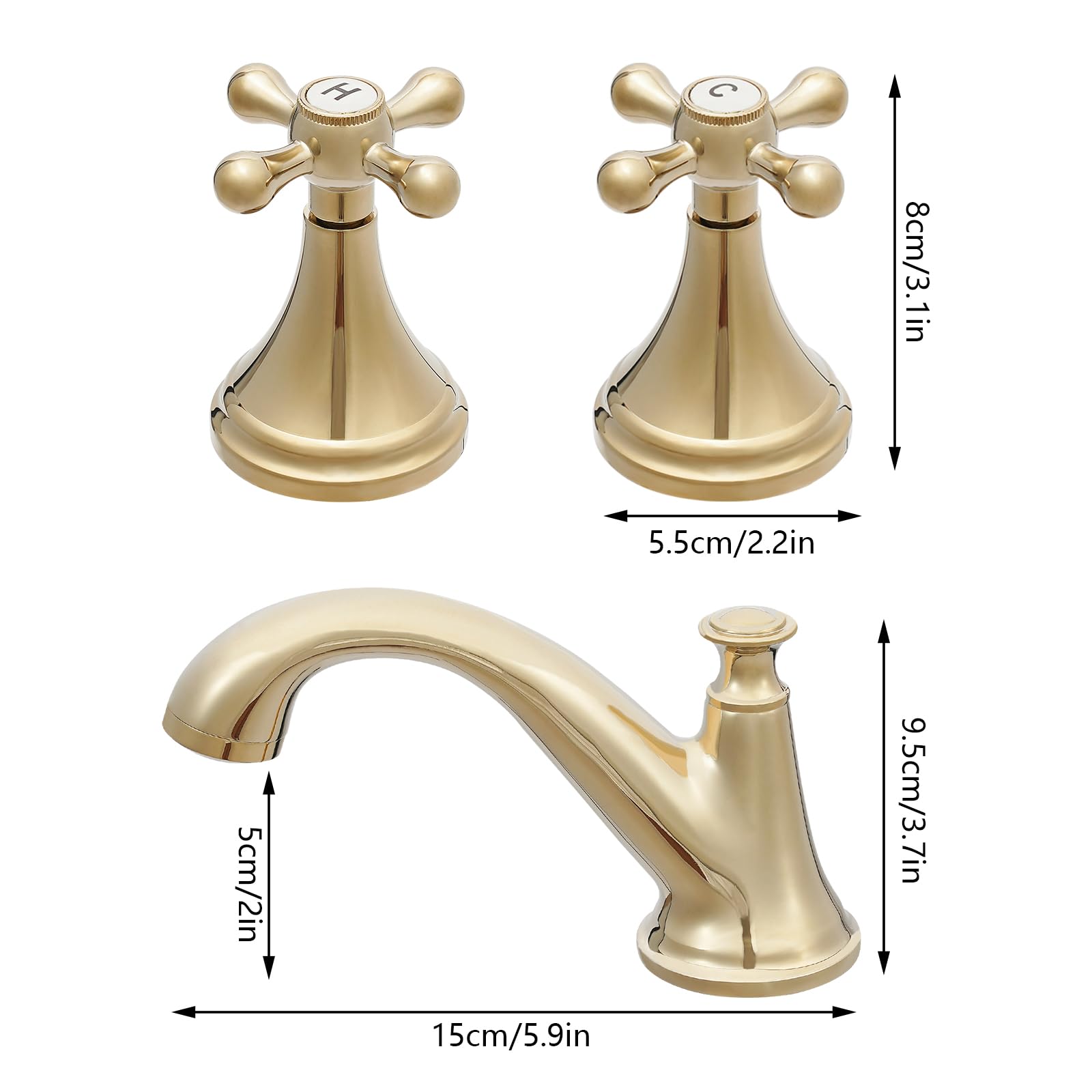 Bagno tre fori doppia apertura e chiusura lavabo rubinetto retrò oro, ottone rubinetto lavabo acqua calda e fredda, per bagno, cucine, lavelli in ceramica