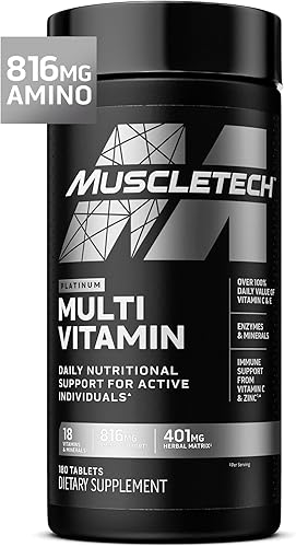 Muscletech Multivitamínico para hombres y mujeres Platinum Multivitamínico Vitamina C para apoyo inmunológico 18 vitaminas y minerales Vitaminas