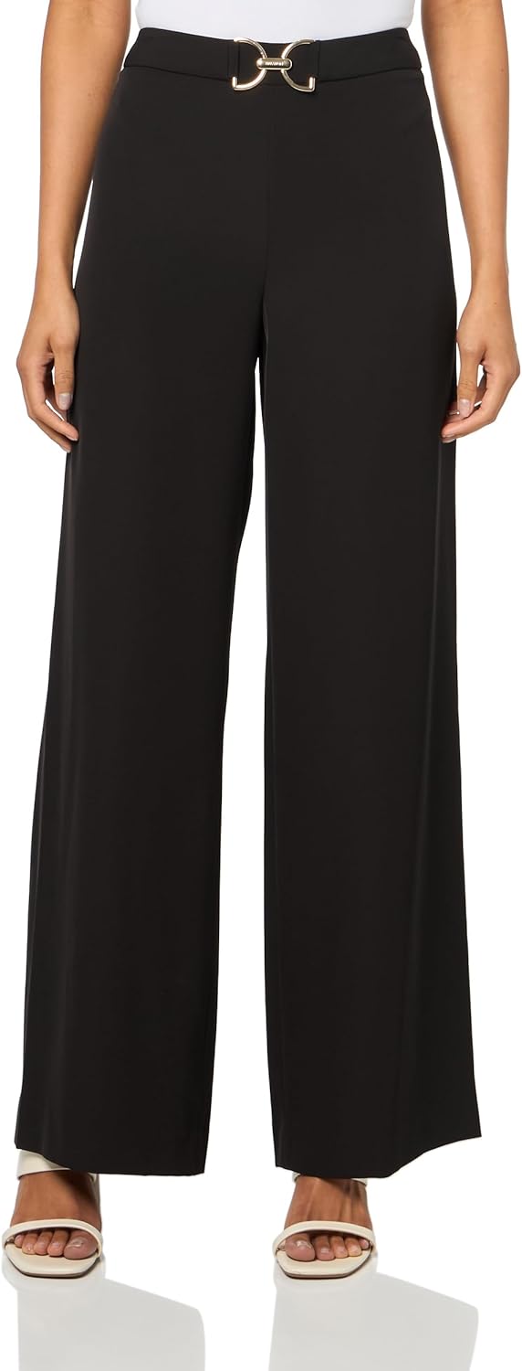 HALSTON Womens Gold Belt Straight Leg Soft Suiting Pant