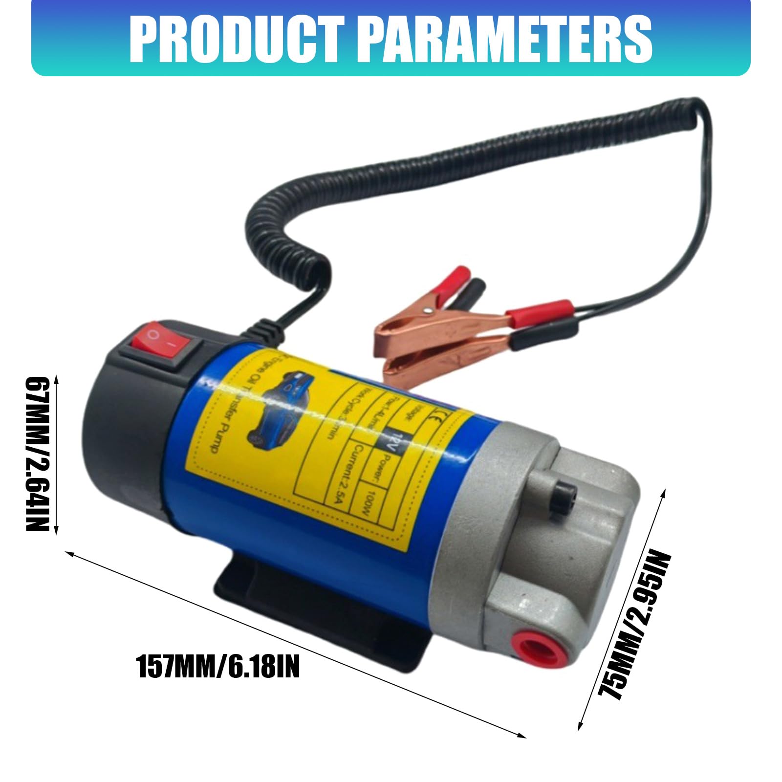 Pompe d'aspiration d'huile 100 W - Pompe de transfert d'huile robuste 24 V pour tâches d'entretien de voiture et de machines - Transfert électrique portable