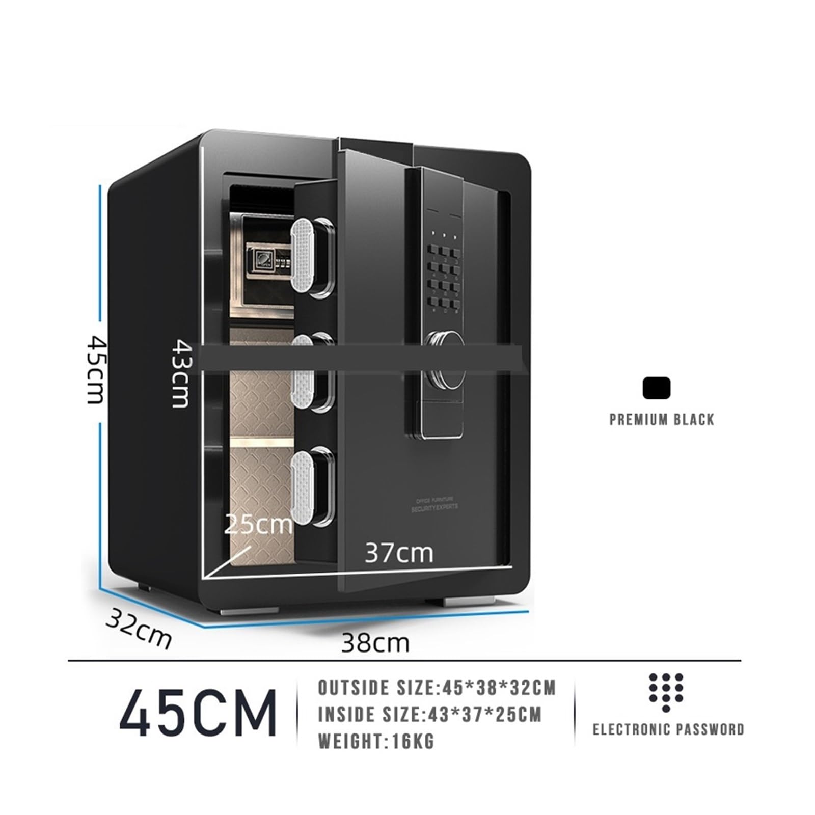 Mot De Passe Électronique Coffre-Fort 45CM Hauteur Bureau Ména Intellint Empreinte Digitale en Acier Haute Sécurité Boîte Accès Rapide