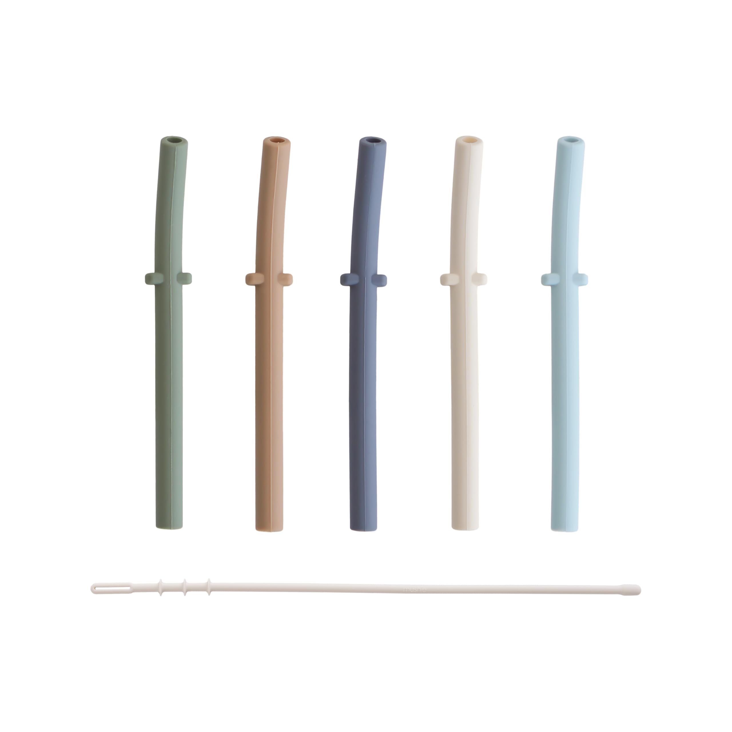 mushie Silicone Replacement Straws for Babies 6 months+ | 5 Pack | 4.75" Long with Cleaning Brush (Forest)