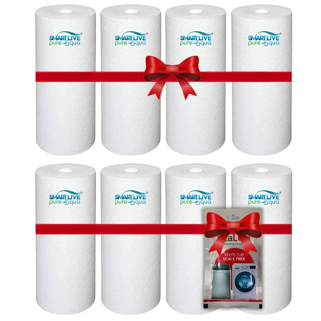 Smart Live Premium 5 Inch Spun Cartridge Filter for Washing Machines Front & Top Load | 5 inch Housings Refills (Pack of 8) | Get Free LG Scale Go Descaling Powder (B0CQRHWWWV) Amazon Price History, Amazon Price Tracker