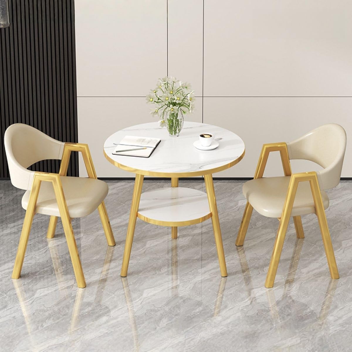 Office Reception Desk and Chair Set, Small Dining Table with Chairs, Business Coffee Leisure Table and Chair Set for Lounge, Living Room, Kitchen, Cafe, Small Spaces