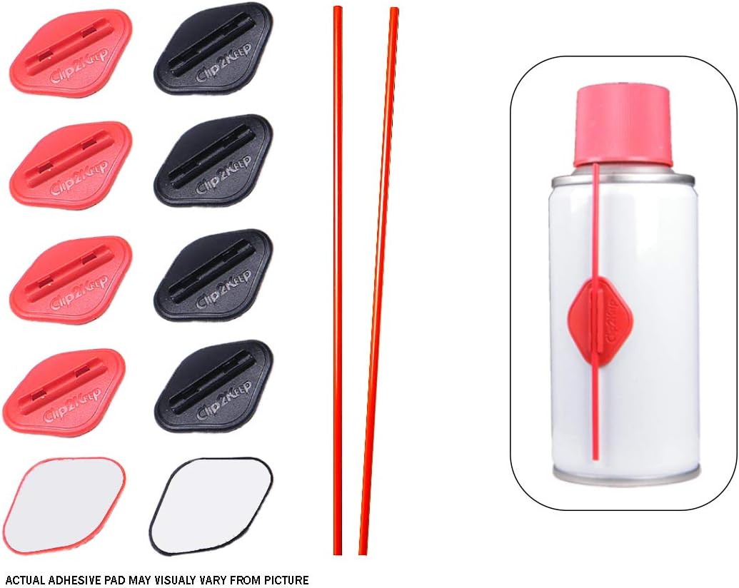 10 Aerosol Can Straw Holders with 2 Replacement Red Straws, Spray Nozzle Tip Straw Clips with Self Adhesive (5 Red/5 Black) for Automotive Lubricant, Bike Spray Lubricant, Contact Cleaner