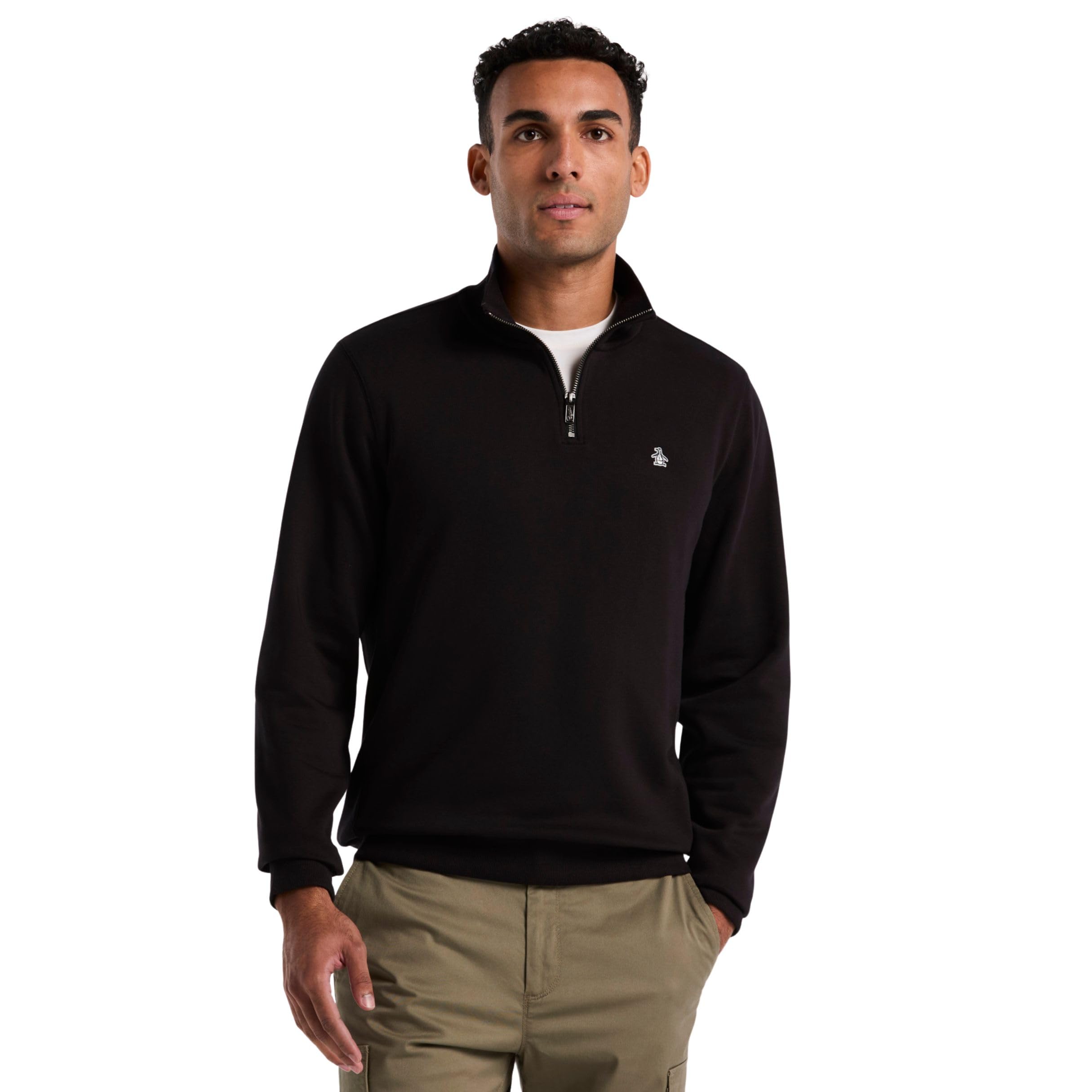 Original Penguin Men's ORG FLC QTR Zip STIC Sweatshirt, True Black, XXL