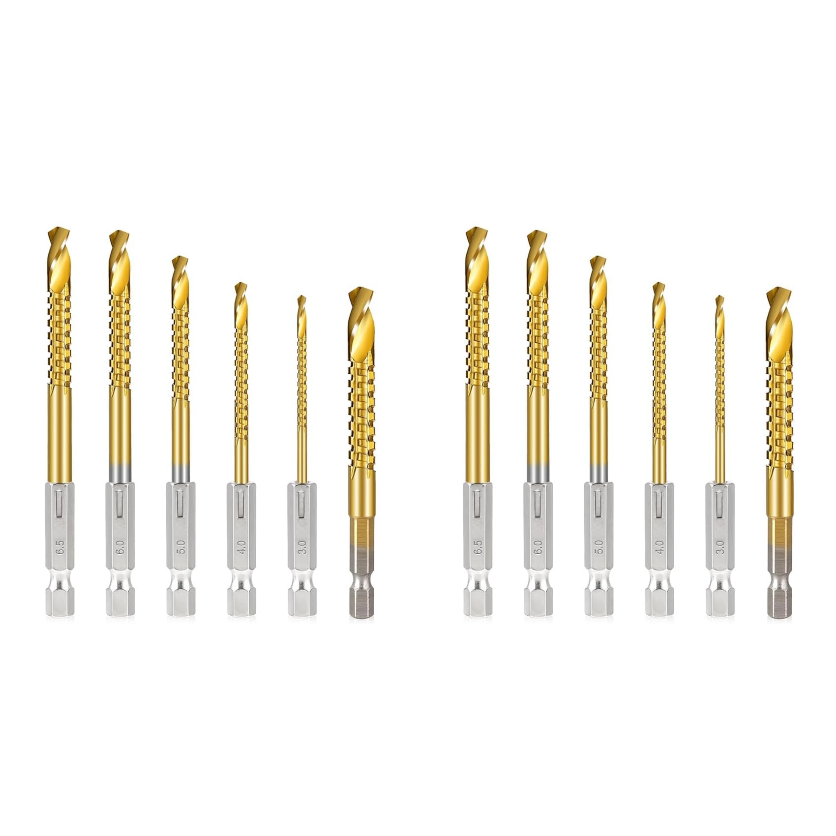 Ctrlzs 12Pcs Titanium Coated Hss Twist Drill Bits, 3-8Mm Hex Shank Serrated Cutting Drill Bit Spiral Saw Drill Bit