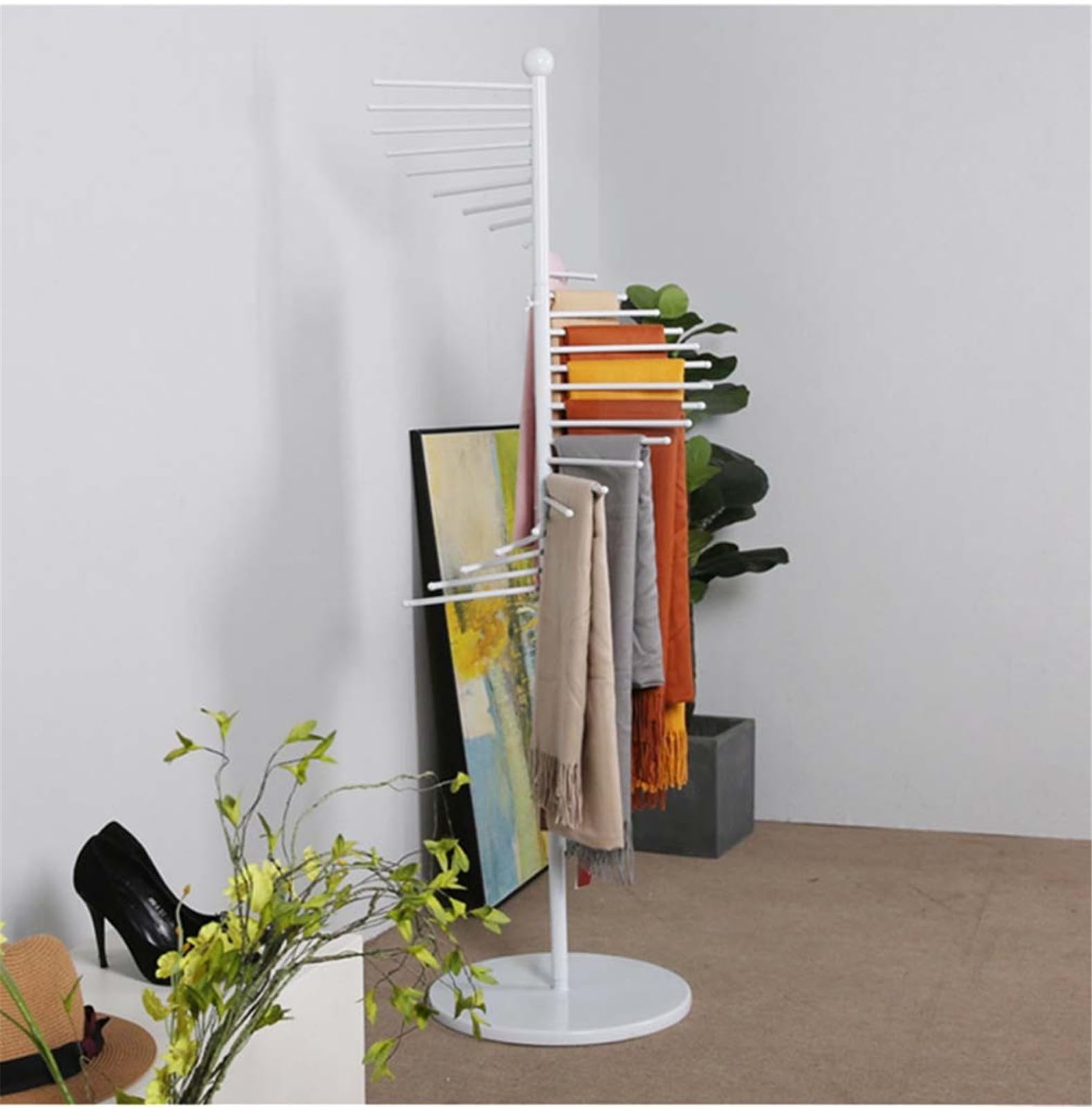 Soporte de Bufandas en Espiral Independiente, estantes de Metal para Bufandas, Soporte para Hijab para Tiendas de Ropa, Uso Comercial y doméstico, estantes Que,White-S(150CM)