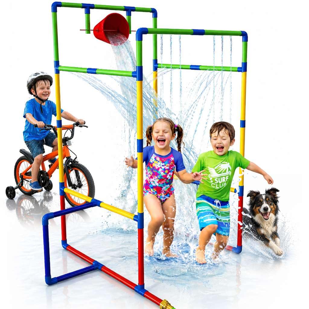 Photo 1 of Kids Water Park Sprinkler Tunnel with Dunk Bucket | Outdoor Water Park for Backyard Summer Fun